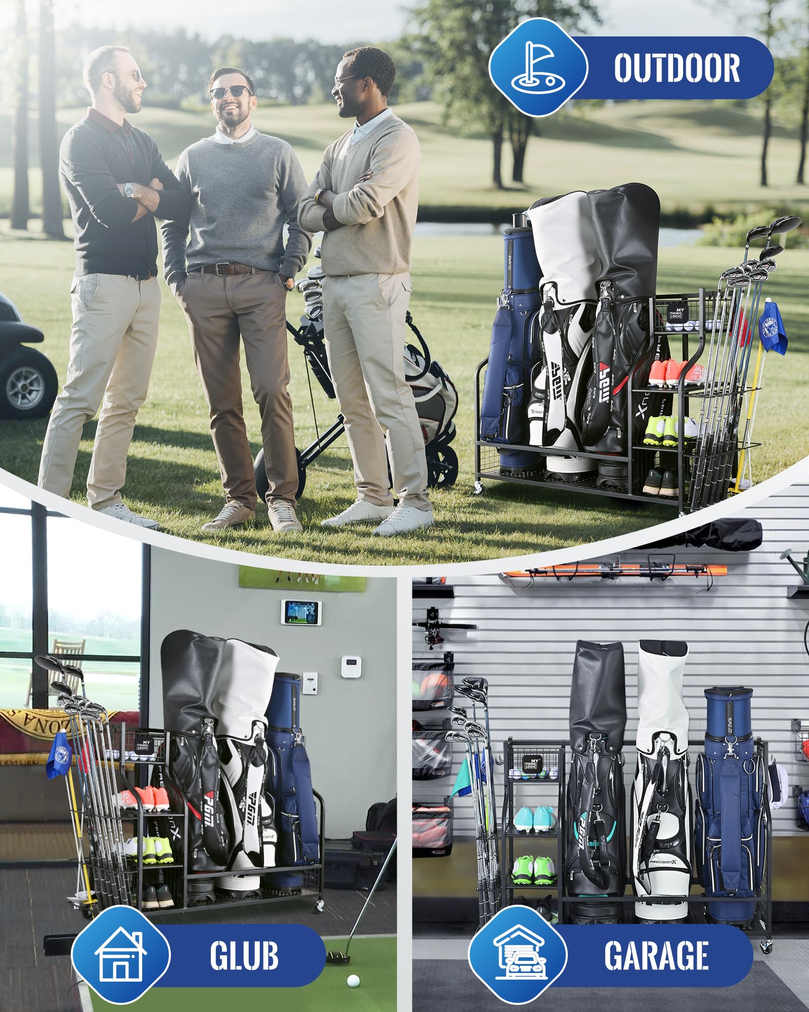 Mythinglogic Golf Storage Garage Organizer - Golf Bag Stand & Equipment Rack for Clubs, Balls & Accessories | Perfect for Home, Garage & Golf Course Storage Organization