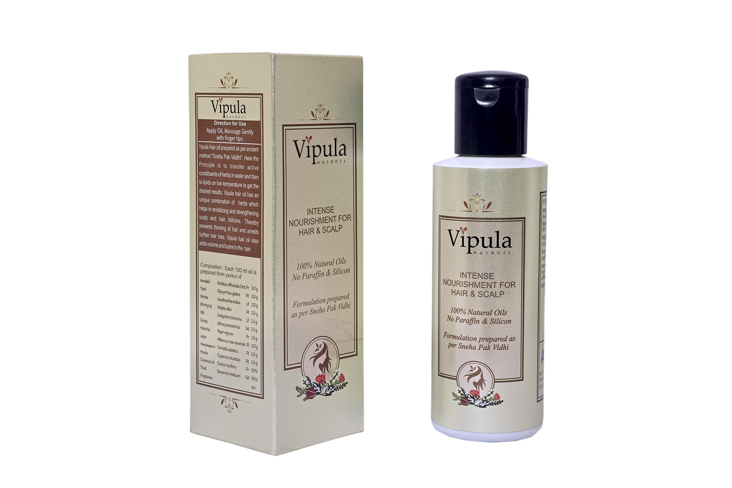 Vipula Ayurvedic Herbal Hair Oil for Stronger, Longer & Thicker Hair Growth - 100% Natural with Coconut, Amla & Bhringraj - Promotes 2X Faster Growth & Repairs Damaged Hair - 2x100ml Bottles - Perfect for Daily Hair Care, Scalp Massage & Split End Treatment