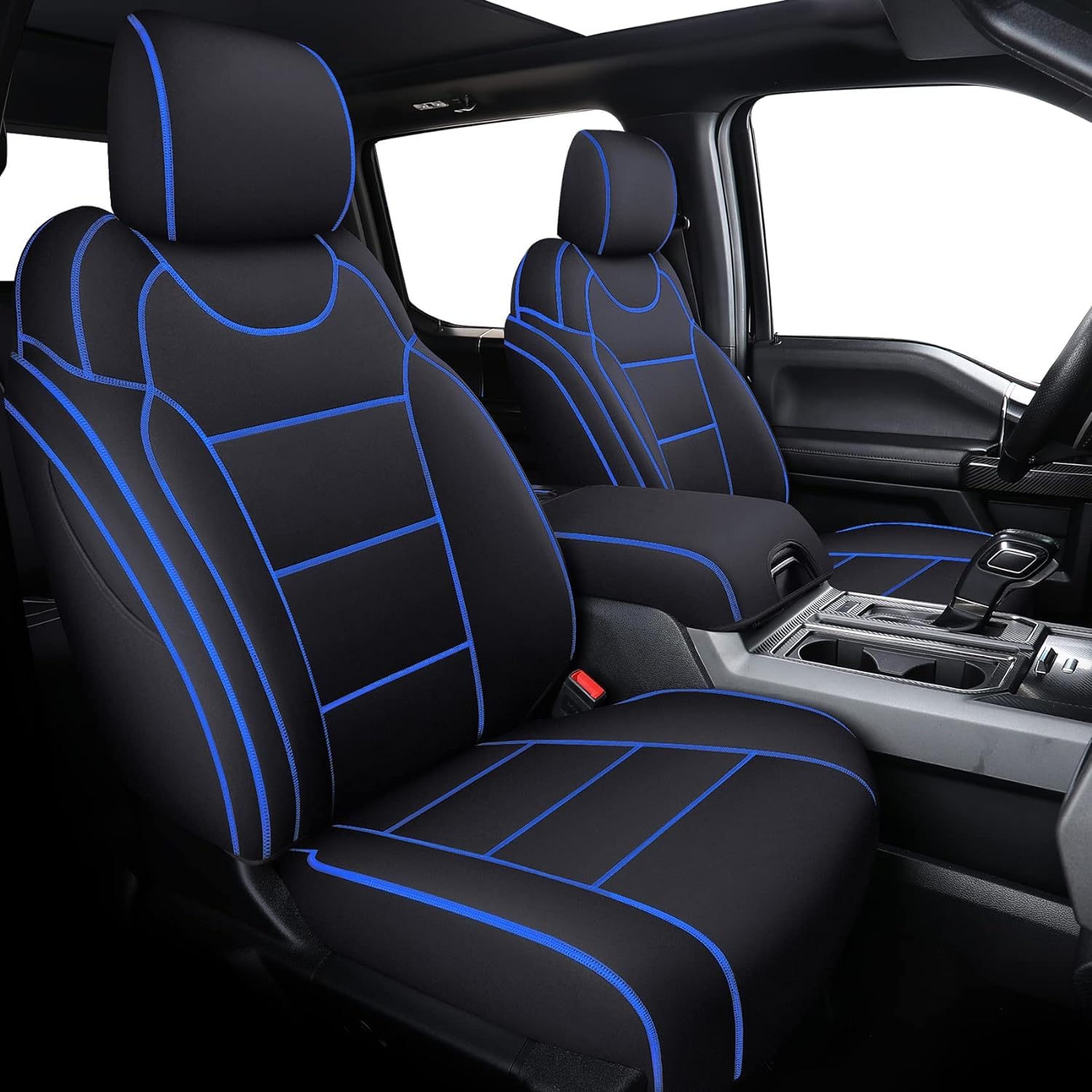 Waterproof Neoprene Front Car Seat Covers for 2015-2025 Ford F150 Crew Cab & 2017-2025 F250 F350 F450 Trucks - Durable Back Seat Protector (Blue & Black) | Perfect for Work Trucks, Off-Roading & Family Road Trips