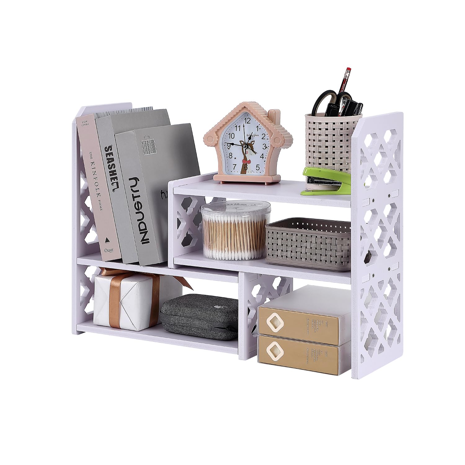 Felmis Desktop Organizer Shelf - Adjustable PVC Office Desk Storage for Books, Makeup & Home Decor | Perfect for Dorm, Office & Small Space Organization