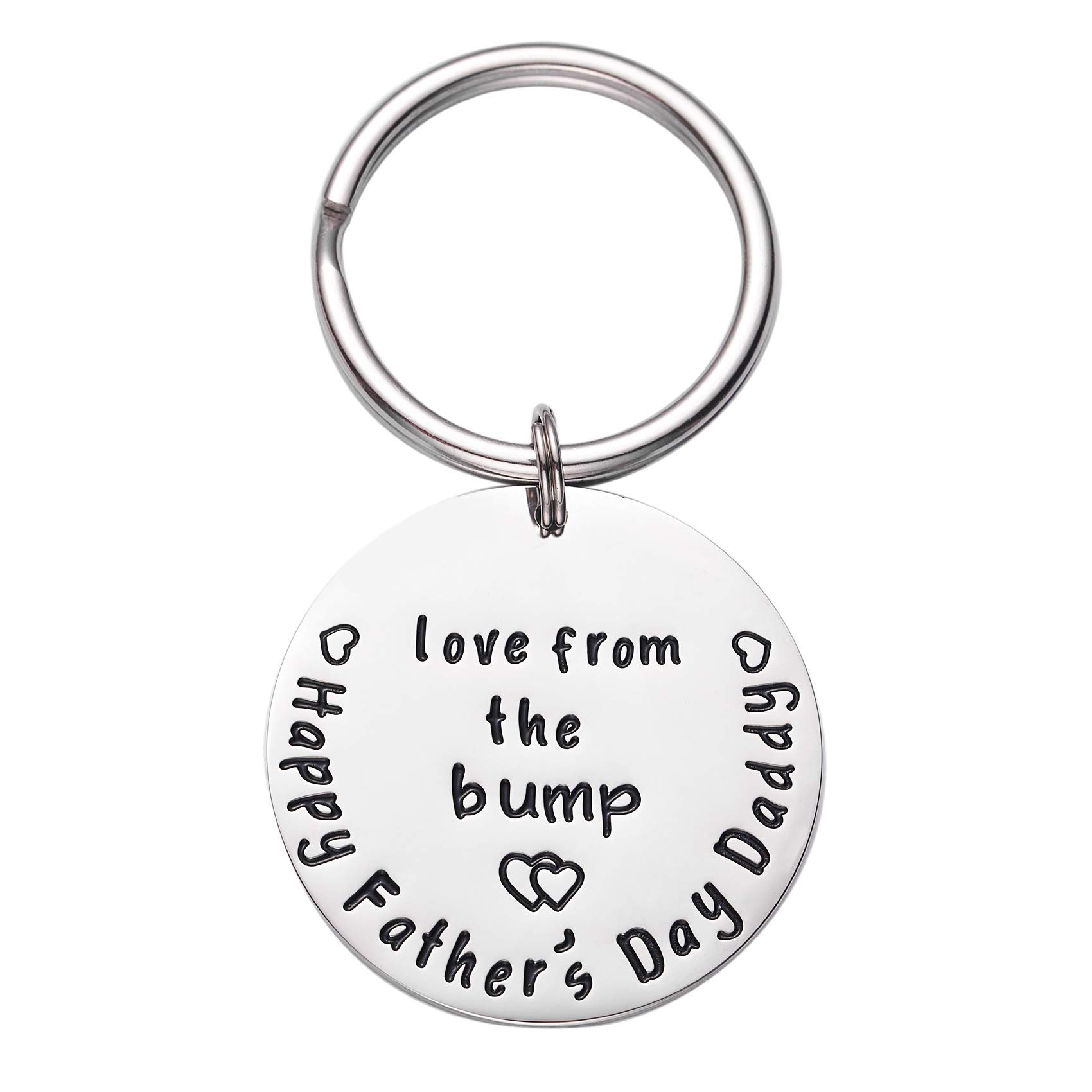 Personalized Happy Father’s Day Keychain Gift from Daughter or Son - Stainless Steel Engraved Keyring for Expecting Dads | Perfect Pregnancy Announcement & New Dad Gift Idea