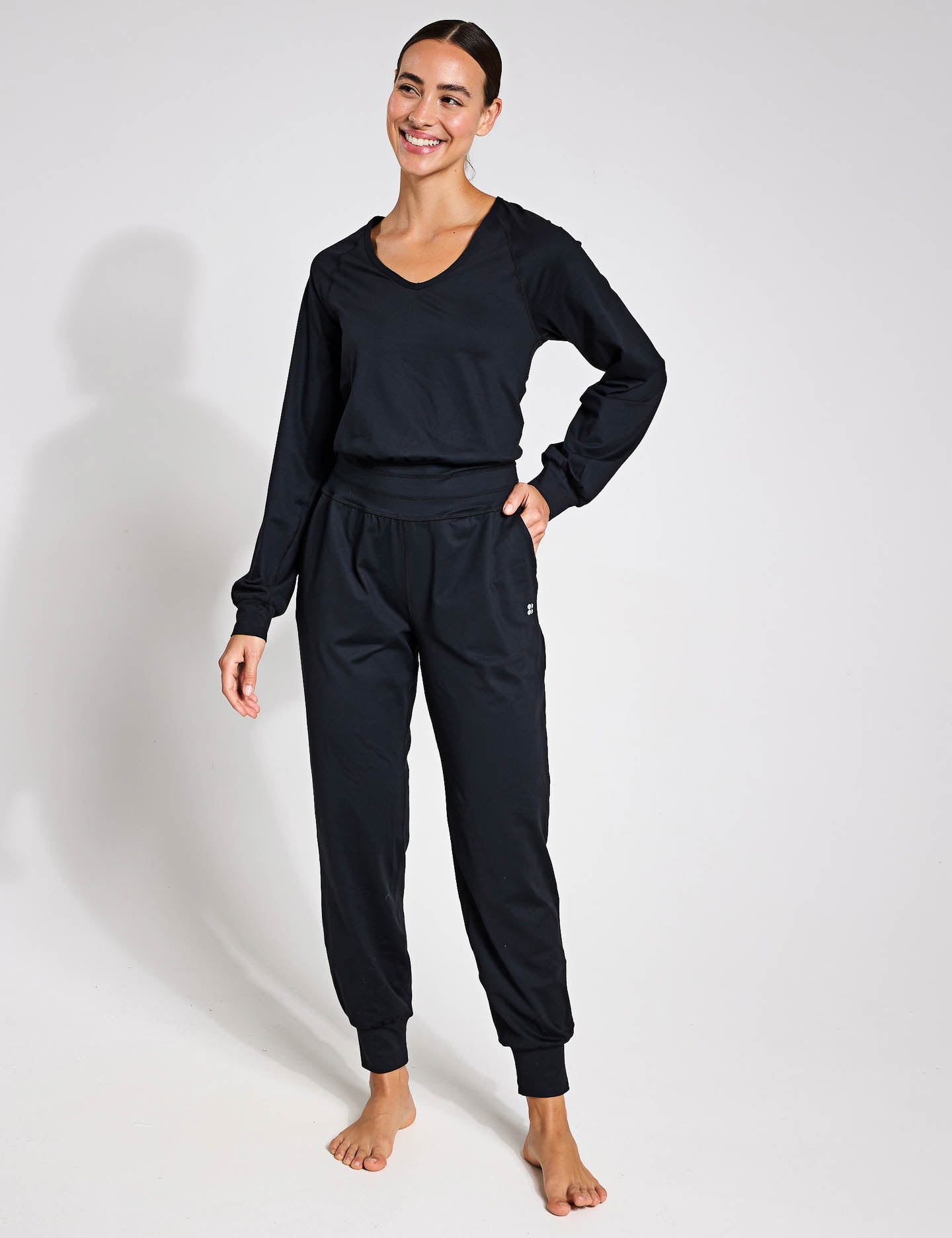 Gaia Yoga Long Sleeve Jumpsuit for Women - Stretchy Comfortable Workout Outfit - Black - Perfect for Yoga, Pilates & Lounge Wear