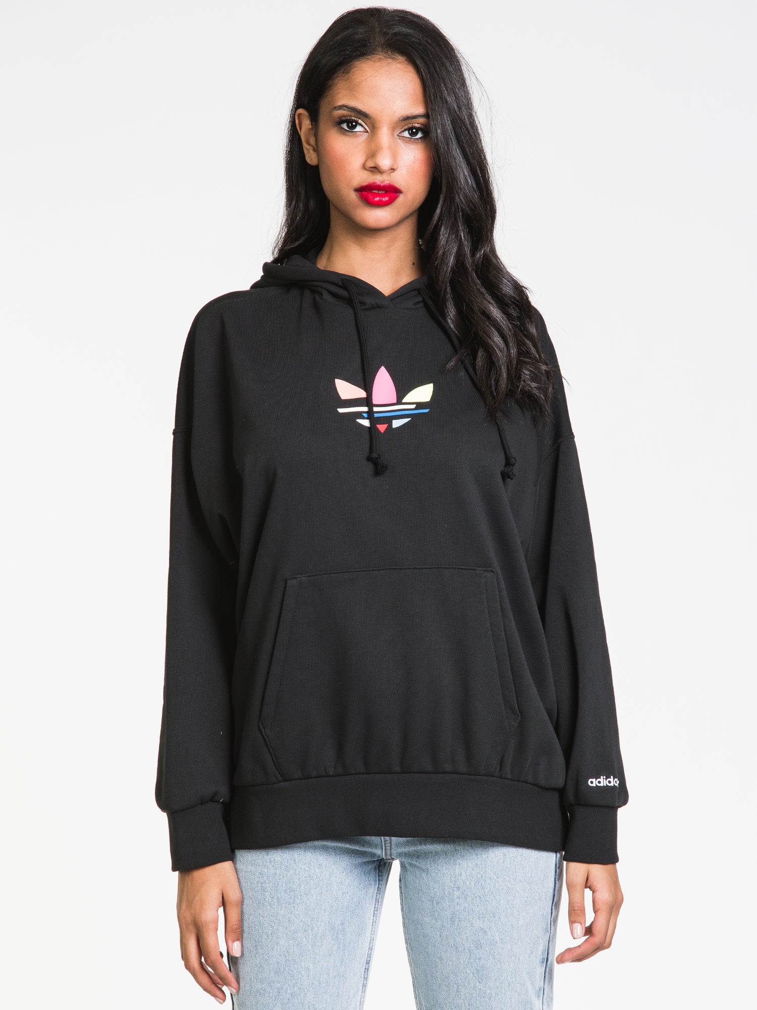 Adidas F/T Cropped Embroidered Logo Hoodie - Women's Fashion Pullover Sweatshirt for Casual Wear & Street Style | Clearance Sale