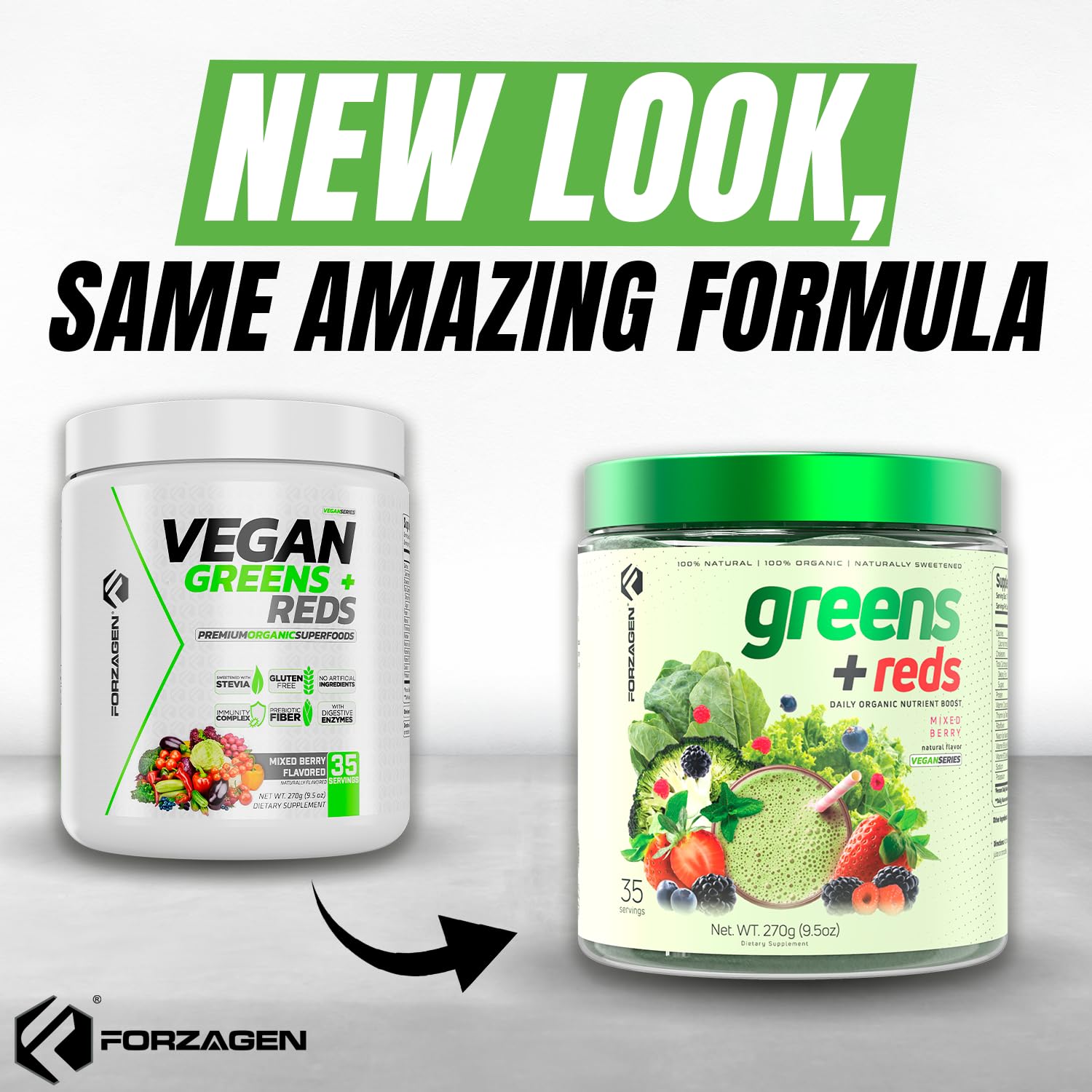 Forzagen Vegan Greens & Reds Superfood Powder - Organic Plant-Based Superfood Blend | Premium Vegan Greens & Reds Supplement with 35 Servings | Boost Energy & Immunity for Active Lifestyles