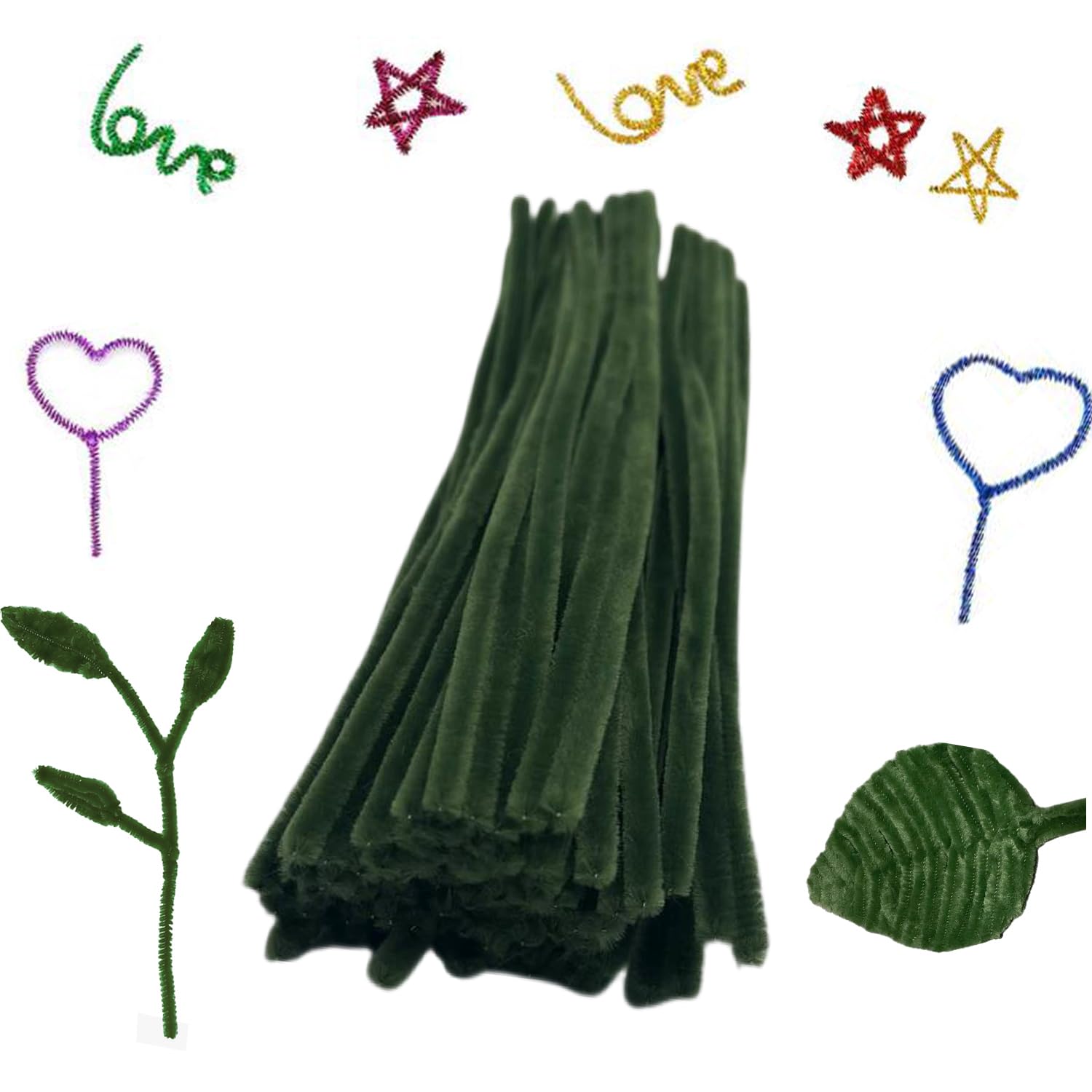 100 Pcs Moss Green Pipe Cleaners with 20 Pcs Googly Eyes - Chenille Stems for DIY Craft Projects, Arts & Holiday Decorations - Perfect for Kids Crafts, Classroom Activities & Christmas Ornaments