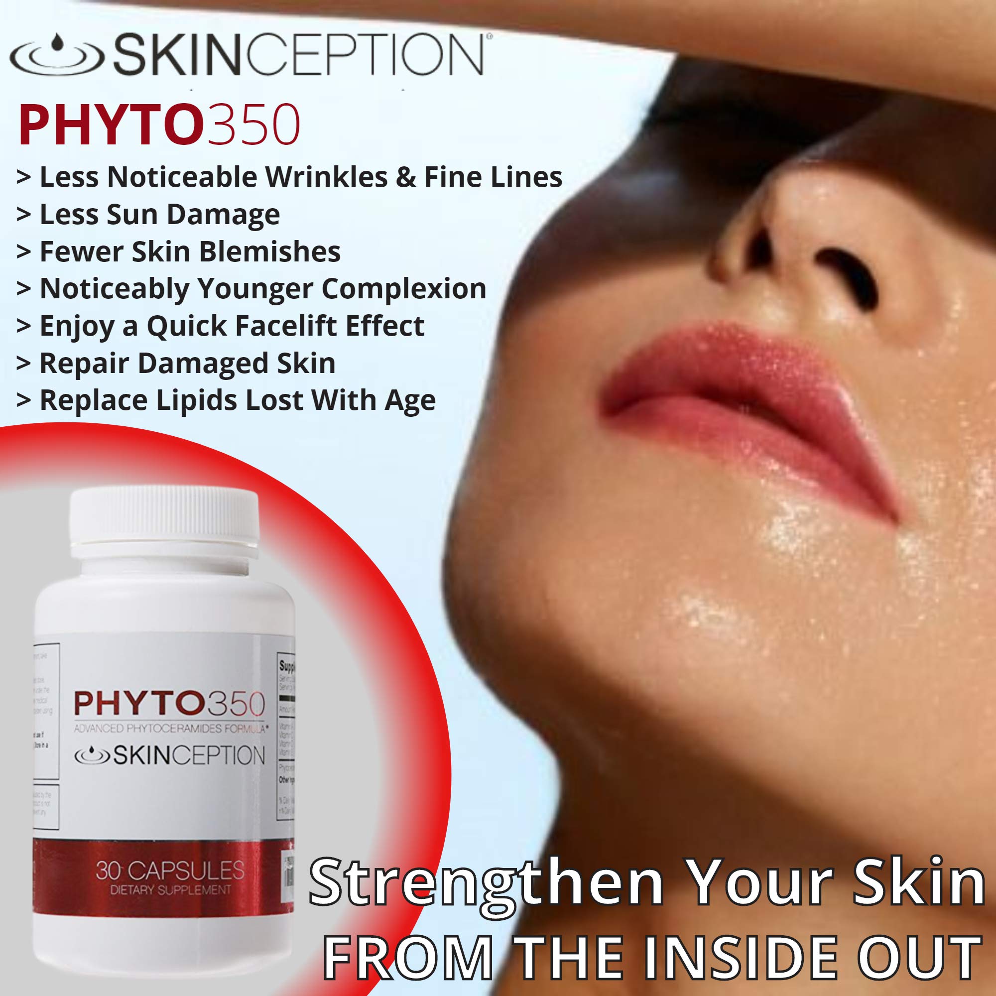 Phyto350 Advanced Phytoceramides Formula - 30 Capsules per Bottle (3 Month Supply) | Supports Skin Hydration & Anti-Aging | Perfect for Daily Wellness Routine & Beauty Regimen