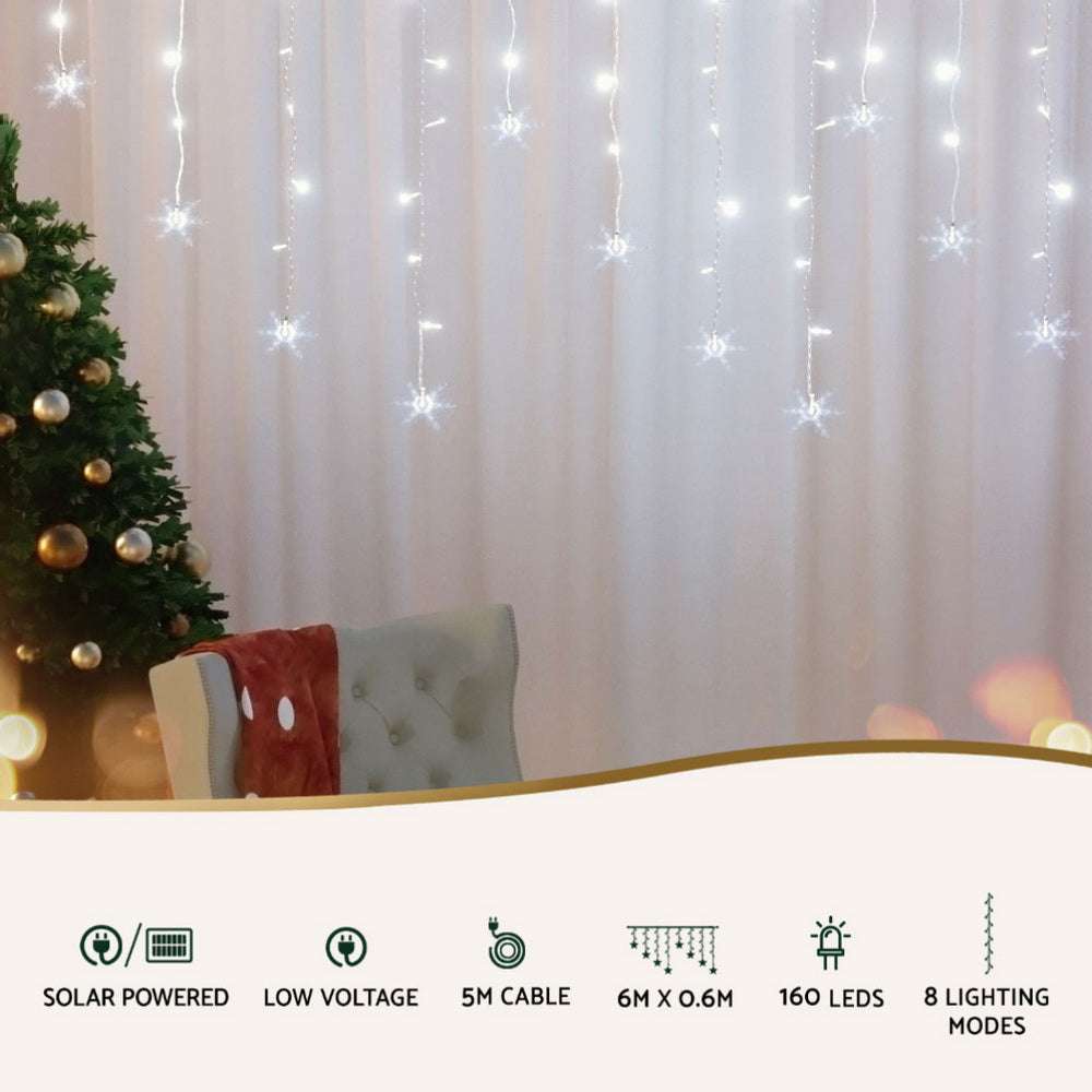 160 LED 6M Solar Christmas Icicle Lights - Outdoor Waterproof Holiday Decor for Roof, Garden, and Patio (Perfect for Winter Celebrations & New Year Decorations)