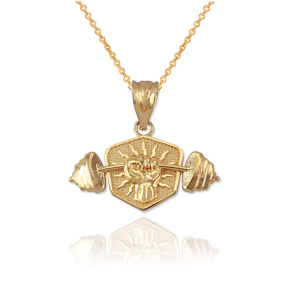 14K Yellow Gold Dumbbell Pendant Necklace for Men & Women - Gym Jewelry, Workout Gift, Fitness Lover Accessory for Weightlifting Enthusiasts