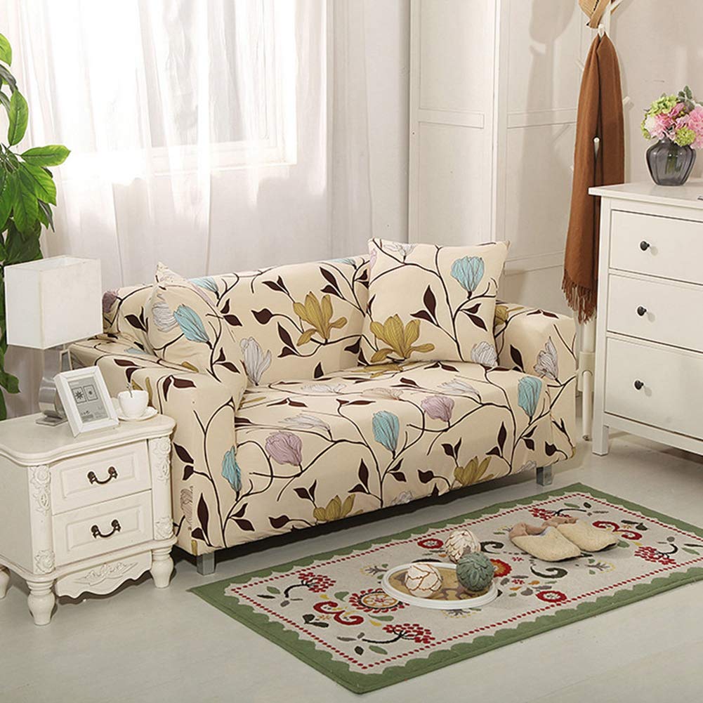 HURRISE 1/2/3/4 Seater Stretch Sofa Cover - Floral Print Extendable Slipcover (190-230cm) - Washable Modern Sofa Protector for Living Room, Bedroom - Light Yellow    Perfect for protecting your sofa from spills, pet hair, and daily wear while adding a stylish floral touch to your home decor. Ideal for living rooms, bedrooms, or guest areas.