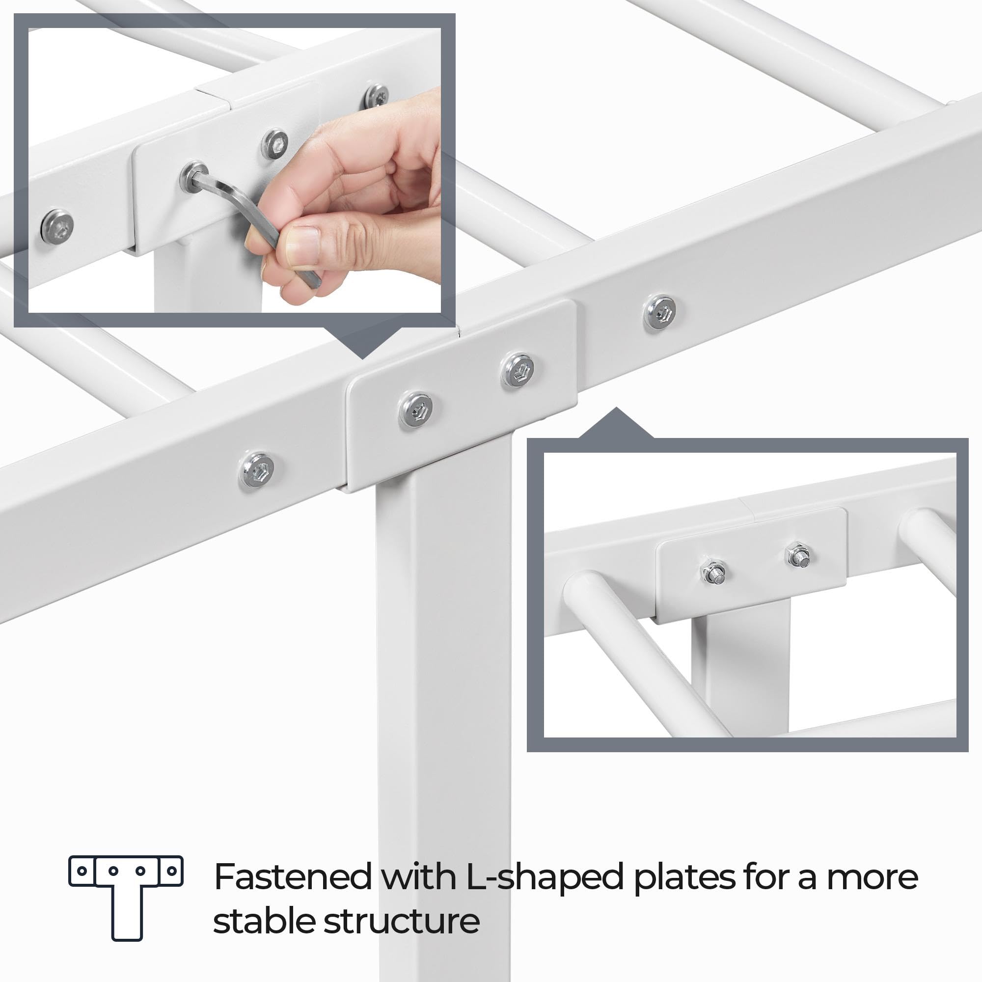 Yaheetech Victorian Style Metal Platform Bed Frame with Iron-Art Headboard & Footboard - Queen Size White - No Box Spring Needed - Under Bed Storage - Perfect for Guest Rooms, Master Bedrooms & Small Spaces