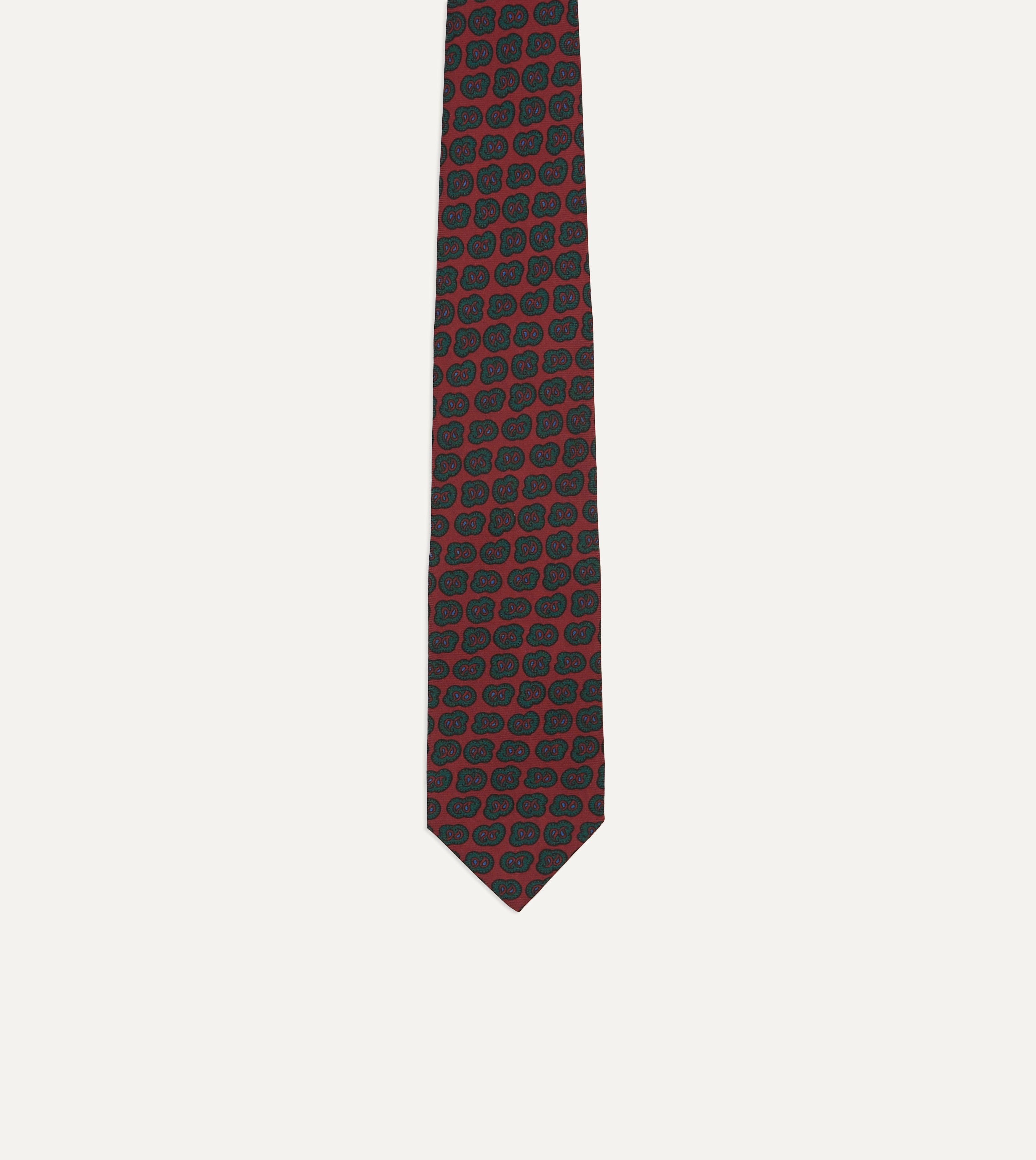 Elegant Red & Green Paisley Silk Necktie with Double Leaf Print - Perfect for Weddings, Business Meetings & Formal Occasions