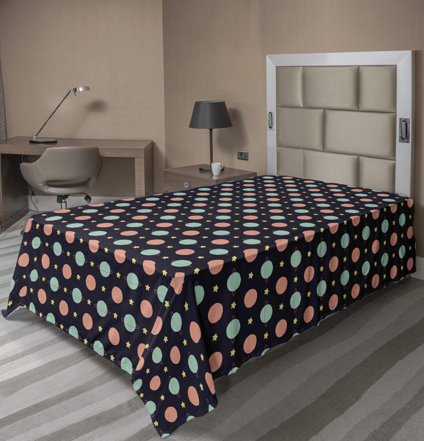 Ambesonne Outer Space TwinXL Flat Sheet - Soft Doodle Pattern of Planets & Stars, Decorative Bedding for Comfortable Sleep | Grey Multicolor | Perfect for Kids Rooms, Space Themed Bedrooms & Astronomy Lovers