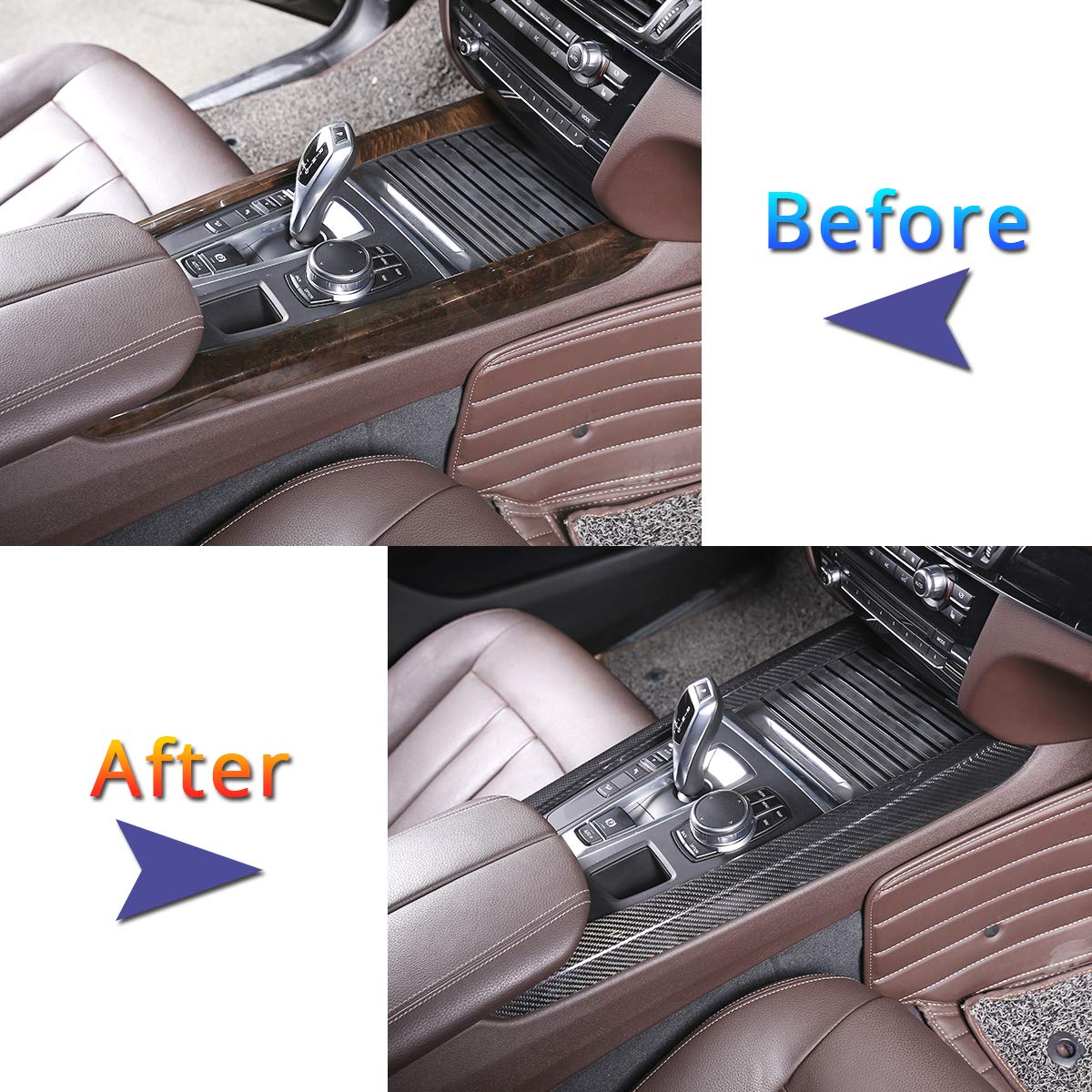 2PCS Genuine Carbon Fiber Center Console Trim Kit for BMW X5 F15 X6 F16 (2014-2018) - Interior Car Styling Accessories | Dashboard & Console Upgrade for Luxury Look