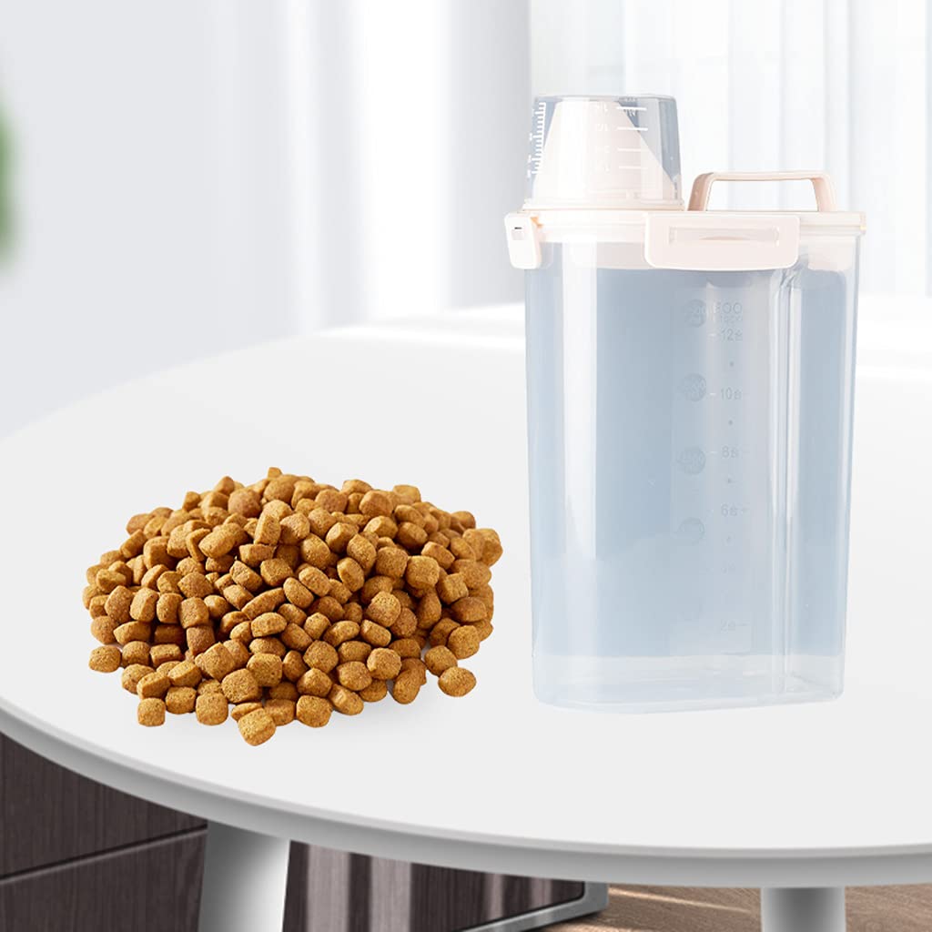 Fenteer Large Pet Food Storage Container with Measuring Cup & Handle - Airtight Dog & Cat Food Storage for Treats, Dry Kibble - Perfect for Home, Travel & Outdoor Use - Beige