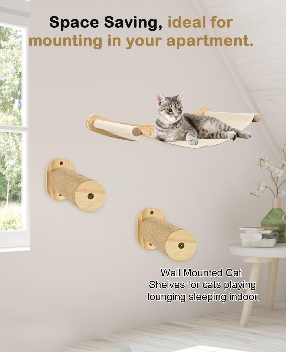 Wall-Mounted Cat Hammock with Steps - Climbing & Sleeping Shelf for Indoor Cats - Perfect for Play & Rest