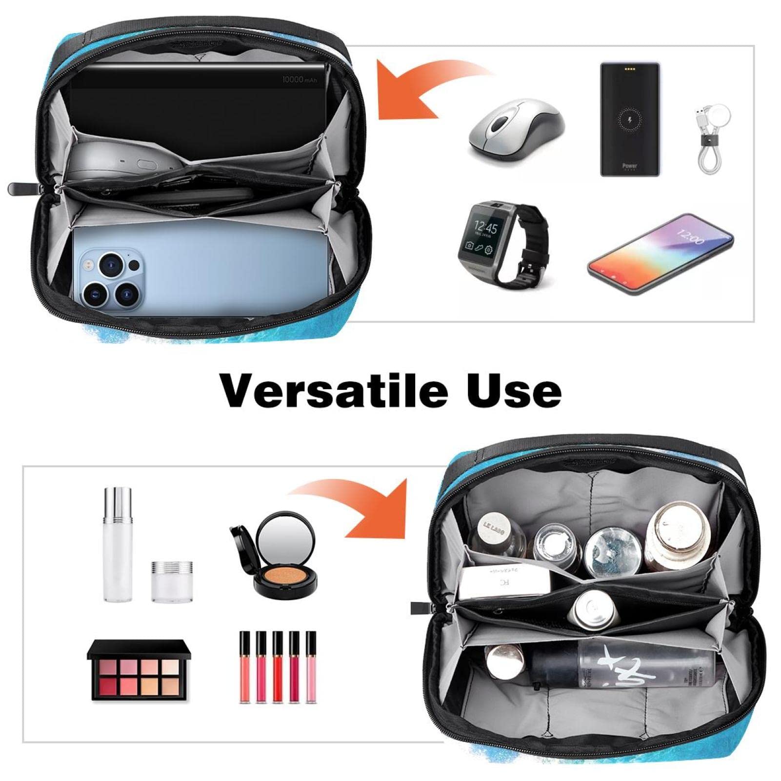 Waterproof Hanging Toiletry Bag for Men - Large Capacity Travel Dopp Kit, Shaving Organizer (Ocean Waves Blue & White) - Perfect for Camping, Gym, Business Trips & Vacation