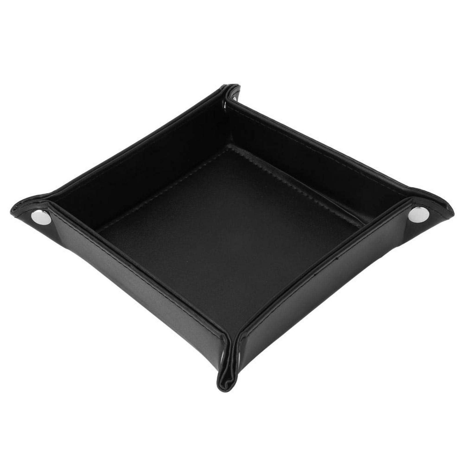 Premium PU Leather Folding Desk Organizer - Multipurpose Tray for Keys, Coins, Dice & Office Supplies | Compact Storage Solution for Home, Office & Gaming Setup (Black)