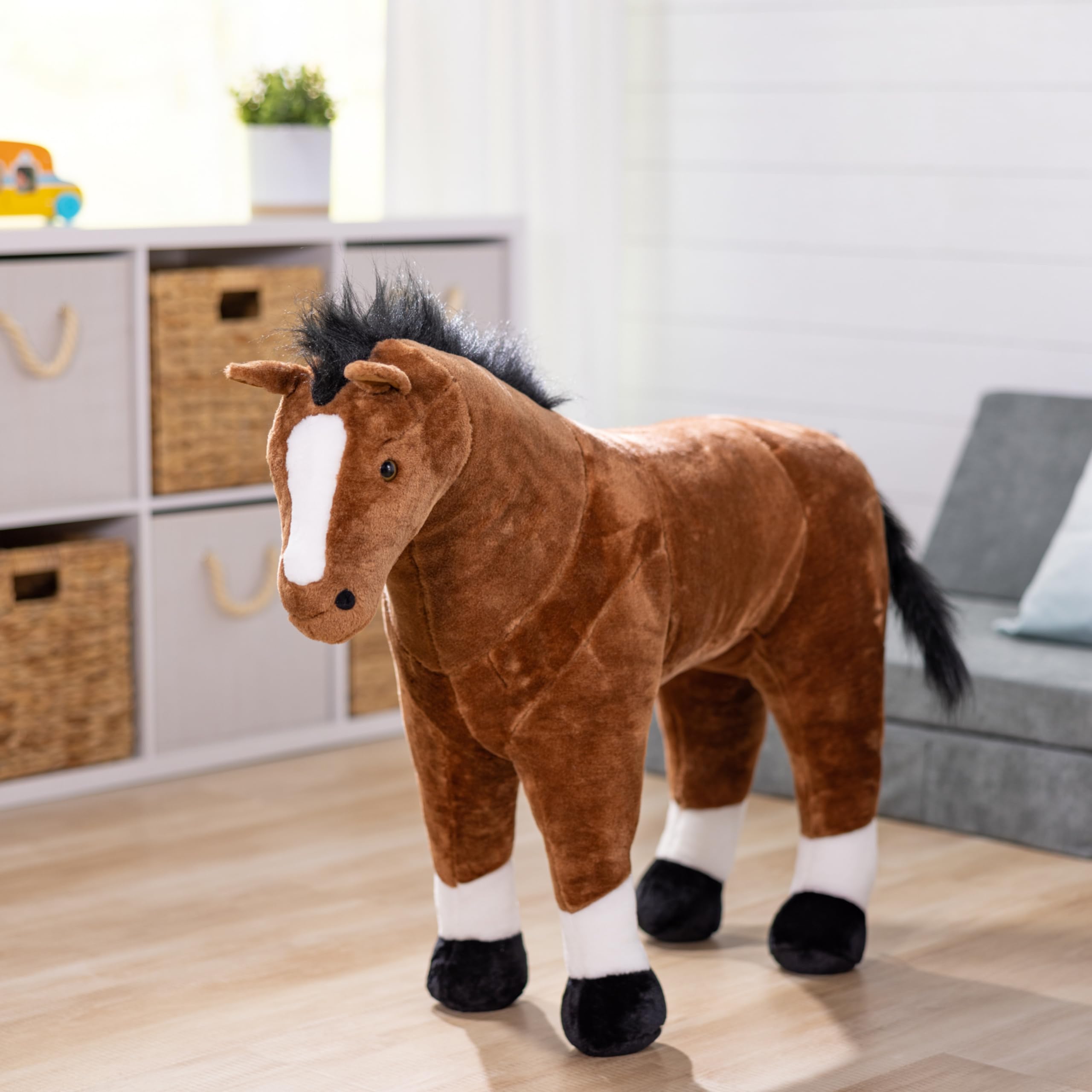 Melissa & Doug Giant Horse Plush Toy - Lifelike Stuffed Animal (36 Inches Tall) for Kids' Room Decor, Nursery, and Playtime Adventures