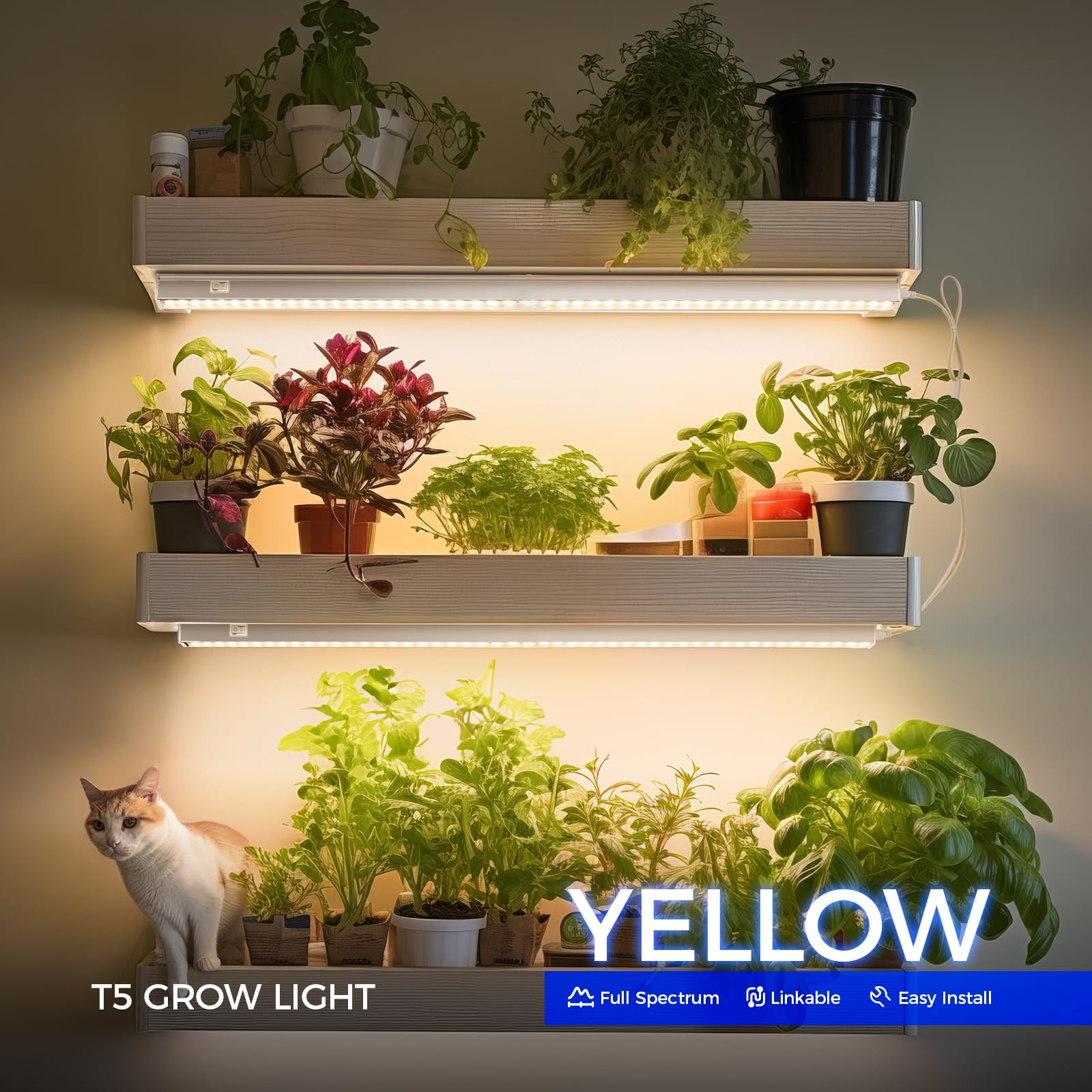 Barrina T5 Full Spectrum LED Grow Lights - 2ft 80W (8x10W, 500W Equivalent) Plant Grow Light Strips for Indoor Plants, Greenhouse & Hydroponics - Plug & Play Easy Installation, 8-Pack Yellow - Perfect for Seed Starting, Herb Gardens & Vertical Farming