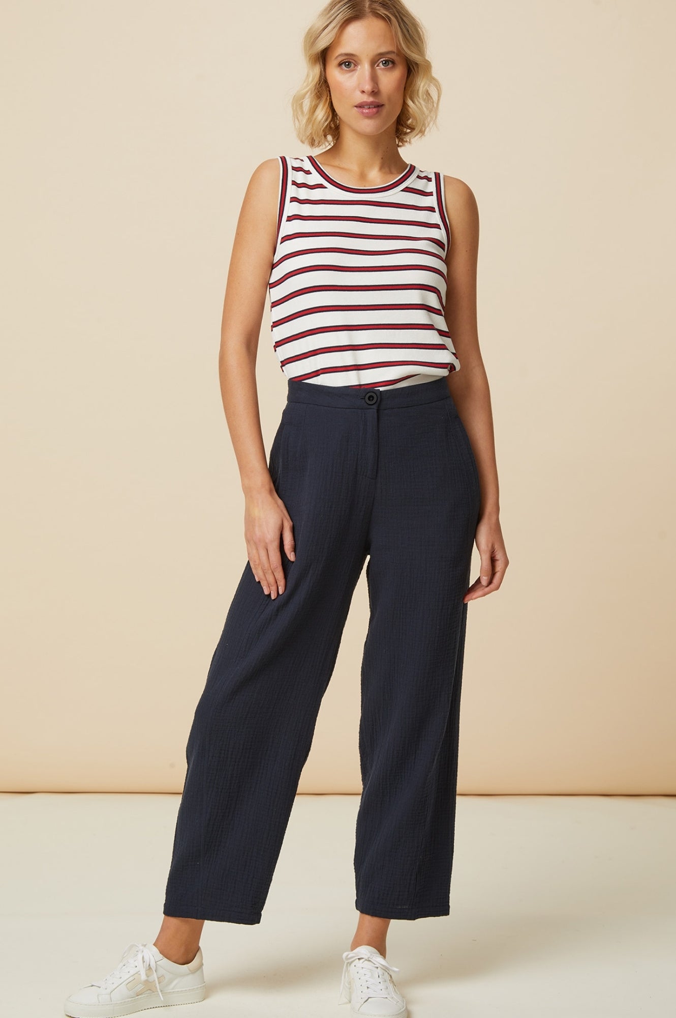 Libby Cheesecloth Trousers for Women - Navy Blue Linen Pants | Comfortable Summer Casual Wear for Beach, Travel & Everyday Outfits