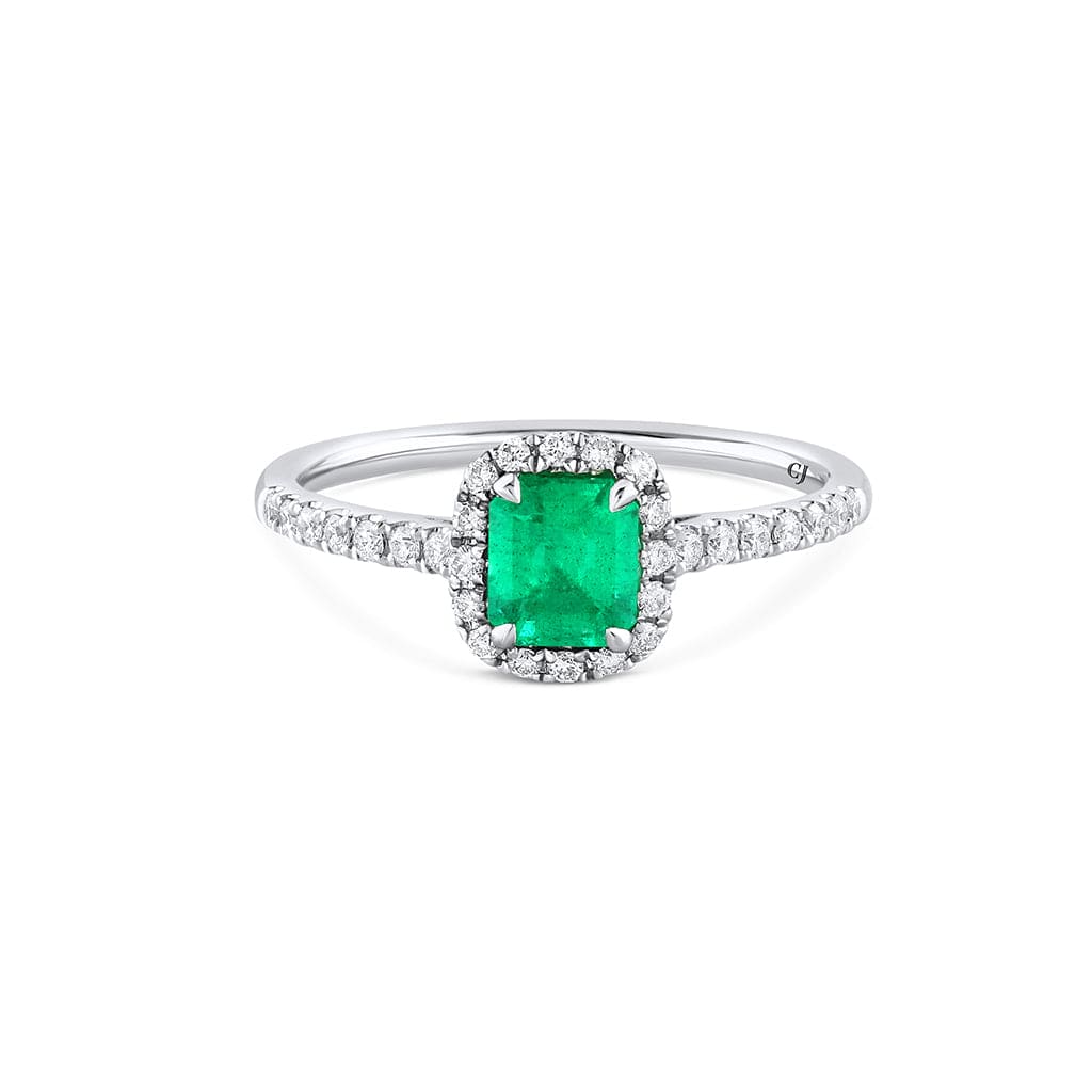 18K White Gold Zambia 0.50ct Natural Emerald and Diamond Engagement Ring for Women - Perfect for Proposals, Anniversaries & Special Occasions