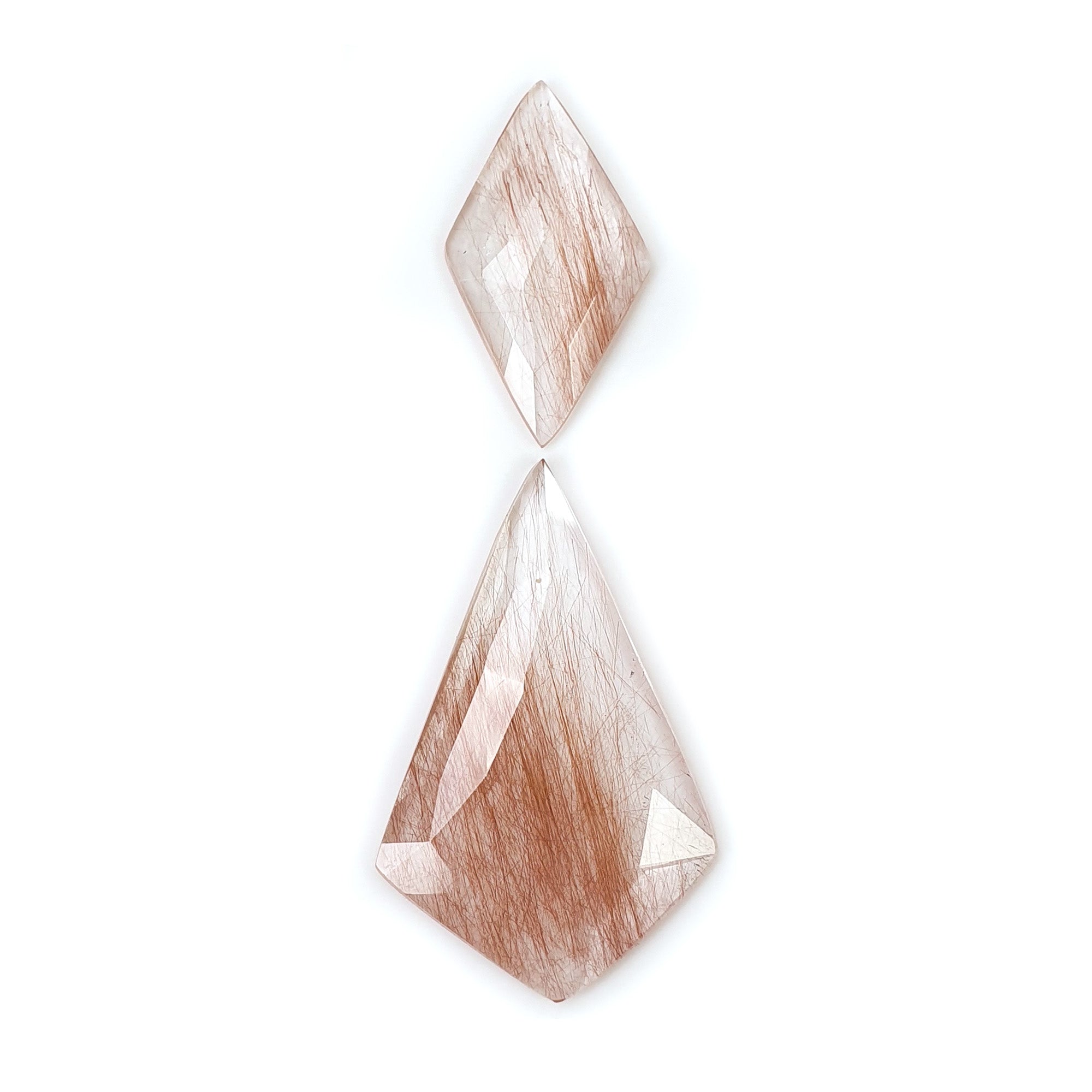 Natural Brown Rutile Quartz Gemstone Rose Cut - 34.75cts Untreated Unheated 2pc Set (41x26mm & 30x16mm) with Video - Perfect for Jewelry Making, Crystal Healing & Collectors