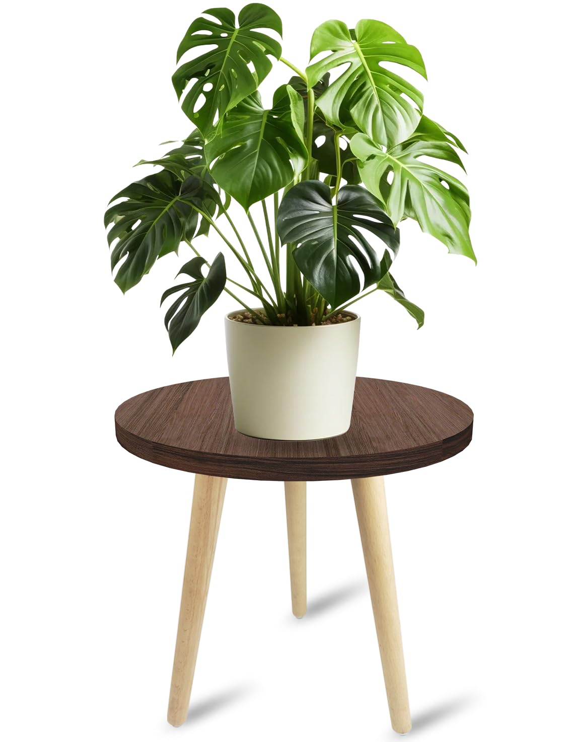 14IN Tall Wooden Plant Stand Holder - Mid Century Modern Small Round Side Table for Indoor Plants, Living Room, Bedroom & Office Decor - Perfect for Potted Plants, Succulents & Home Decor