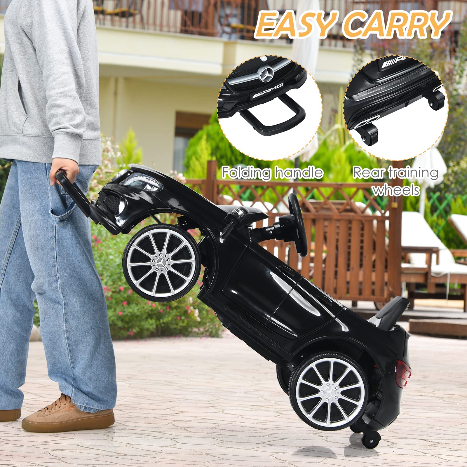 INFANS 12V Electric Kids Ride On Car - Licensed Mercedes Benz GLA45 Toy Vehicle with Parent Remote Control, MP3/USB Port, 2 Speed Modes & LED Lights - Battery Powered Toy Car for Toddlers & Children (Black) - Perfect for Birthday Gifts, Outdoor Play & Family Fun