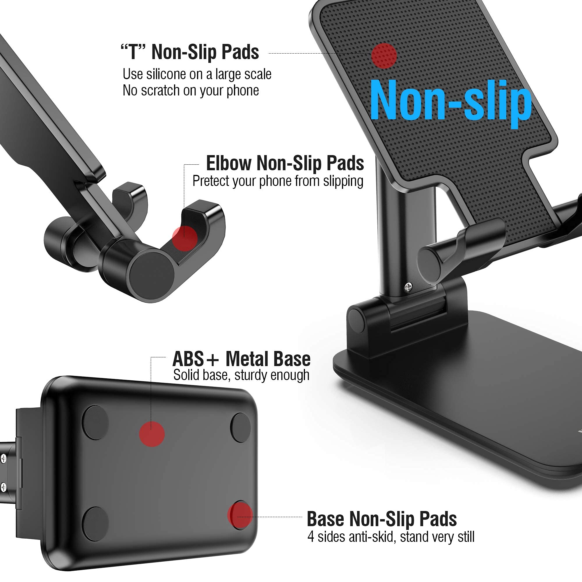 Adjustable Phone Stand for Desk - Foldable Holder Compatible with iPhone & Smartphones - for Work & Watching Videos