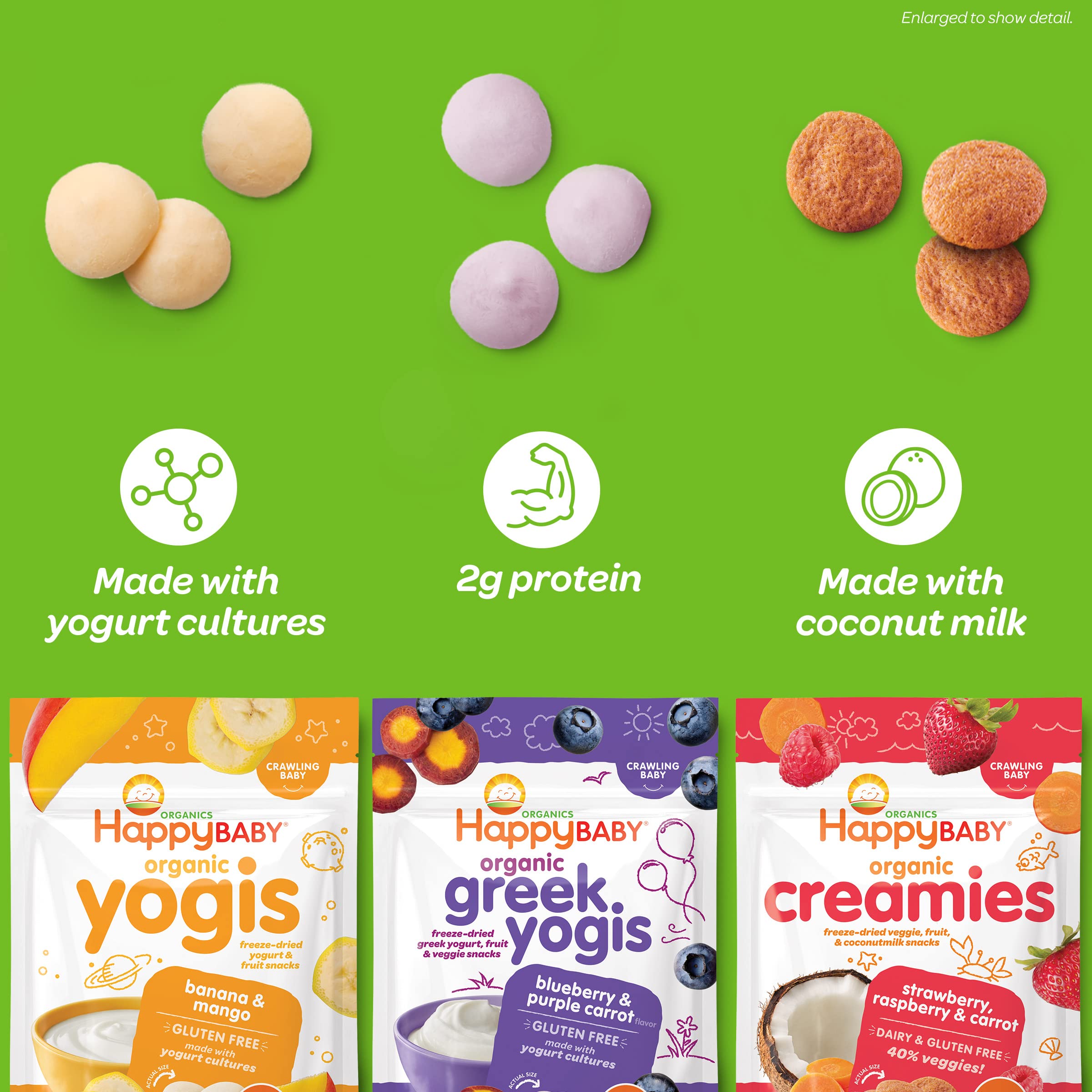 Happy Baby Organics Creamies Freeze-Dried Veggie & Fruit Snacks with Coconut Milk - Strawberry Raspberry & Carrot - 1 Ounce (Pack of 1) - Healthy Baby & Toddler Snacks for On-the-Go, Travel & Daycare