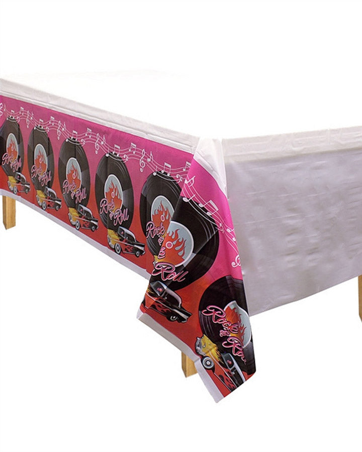 50s Retro Plastic Table Cover - Waterproof & Durable Party Tablecloth for Picnics, BBQs, and Birthday Celebrations