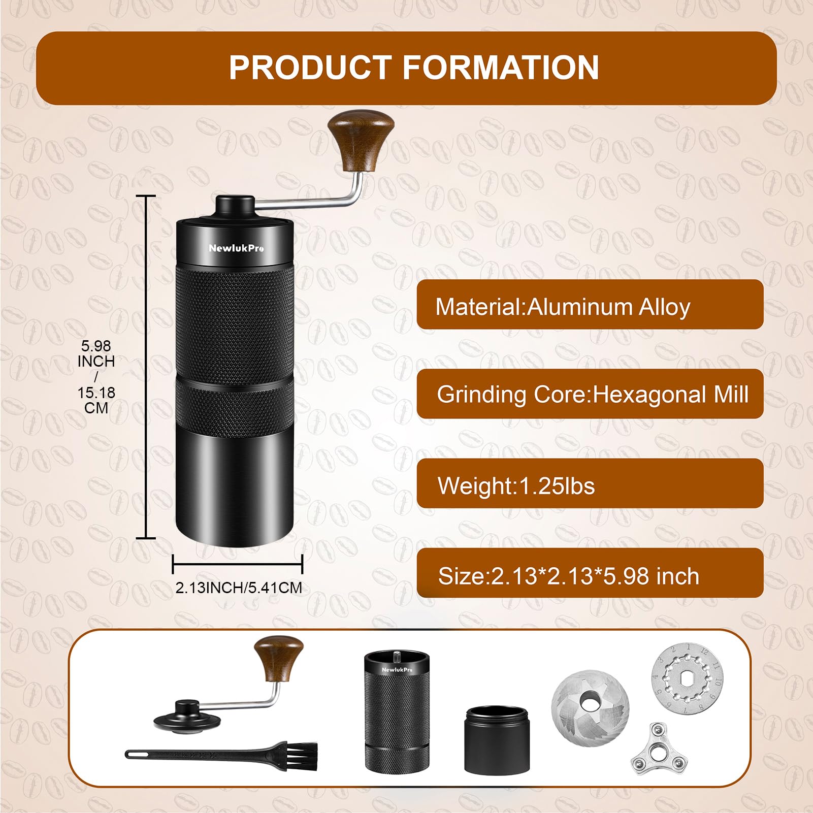 Premium M6 Manual Coffee Grinder - Hexagonal Burr Mill with 24 Adjustable Settings for Espresso, French Press, Pour Over & Drip Coffee - 25g Capacity Portable Hand Grinder for Home, Office & Camping - Perfect for Coffee Enthusiasts & Outdoor Adventures