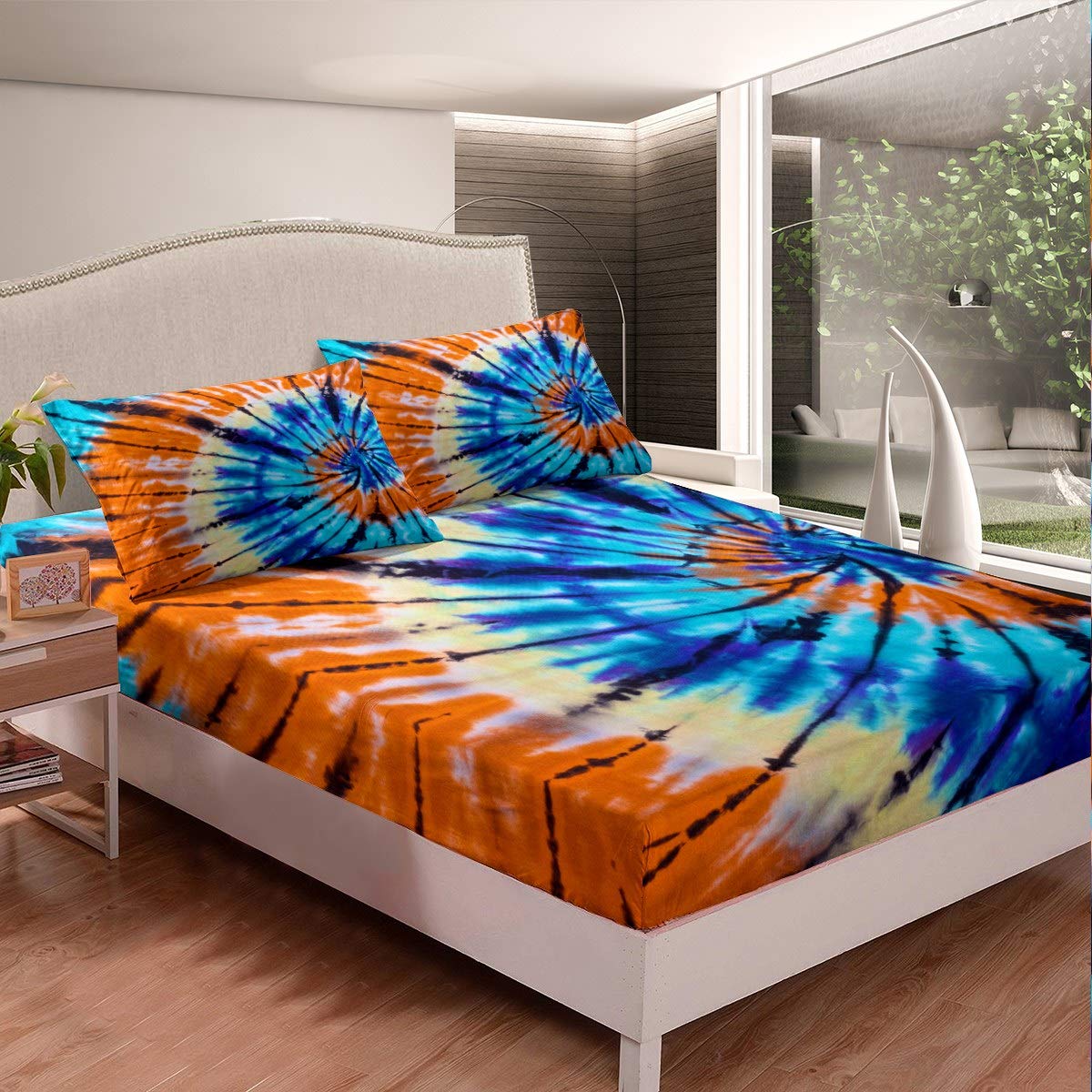 Boho Tie Dye Bedding Set - Psychedelic Fitted Sheet for Women & Men - Breathable Bohemian Bed Cover - Twin XL Size - Perfect for Hippie, Gypsy & Boho Chic Room Decor - Ideal for Dorm Rooms, Guest Bedrooms & Festival Camping