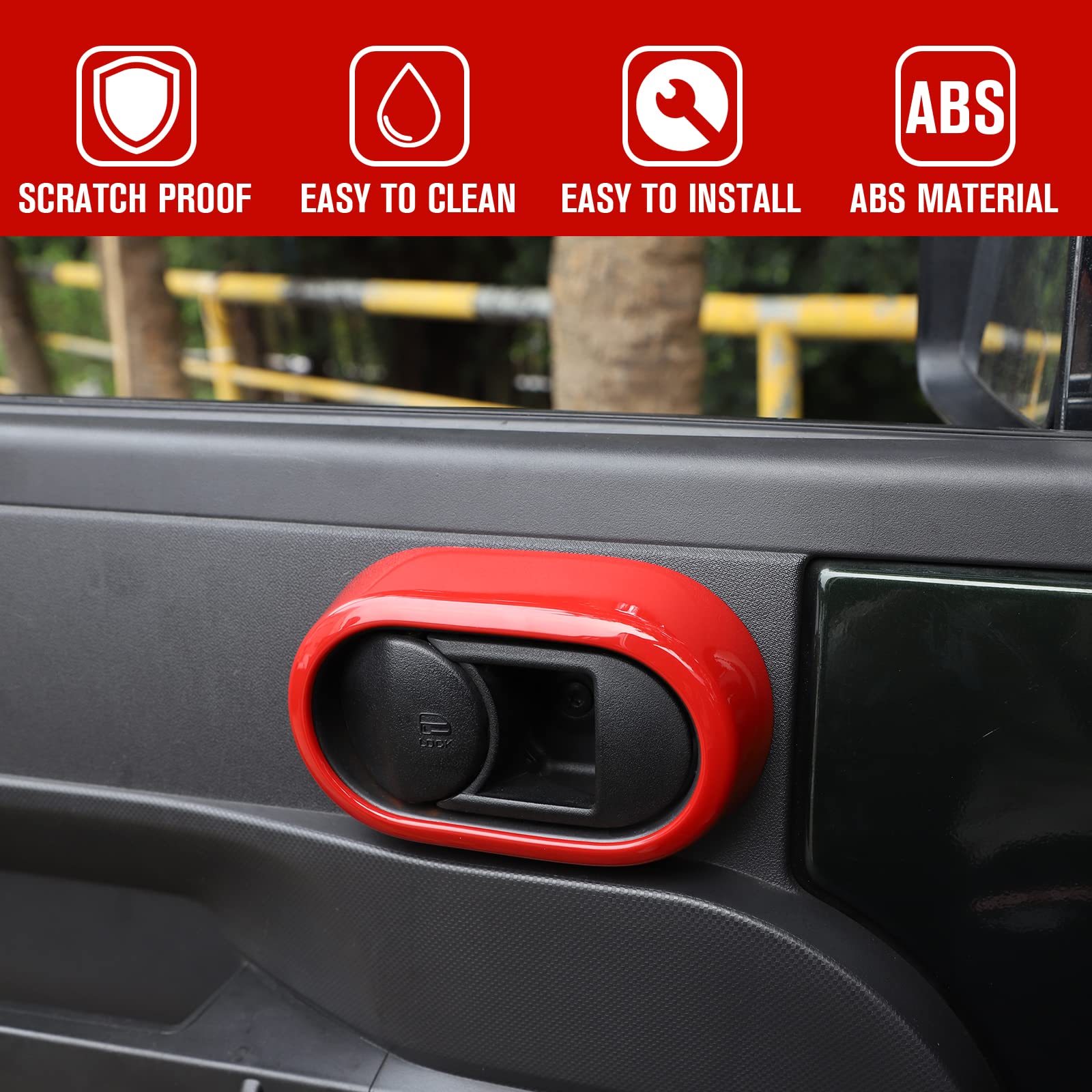 JeCar 2007-2010 Jeep Wrangler JK Unlimited 4-Door Interior Door Handle Cover Trim - Red Car Accessories for Enhanced Style & Protection | Perfect for Off-Roading & Daily Commuting