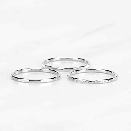 Hammered Stacking Rings Set of 3 - Sterling Silver Stackable Bands for Women - Handmade Jewelry for Layering & Everyday Wear