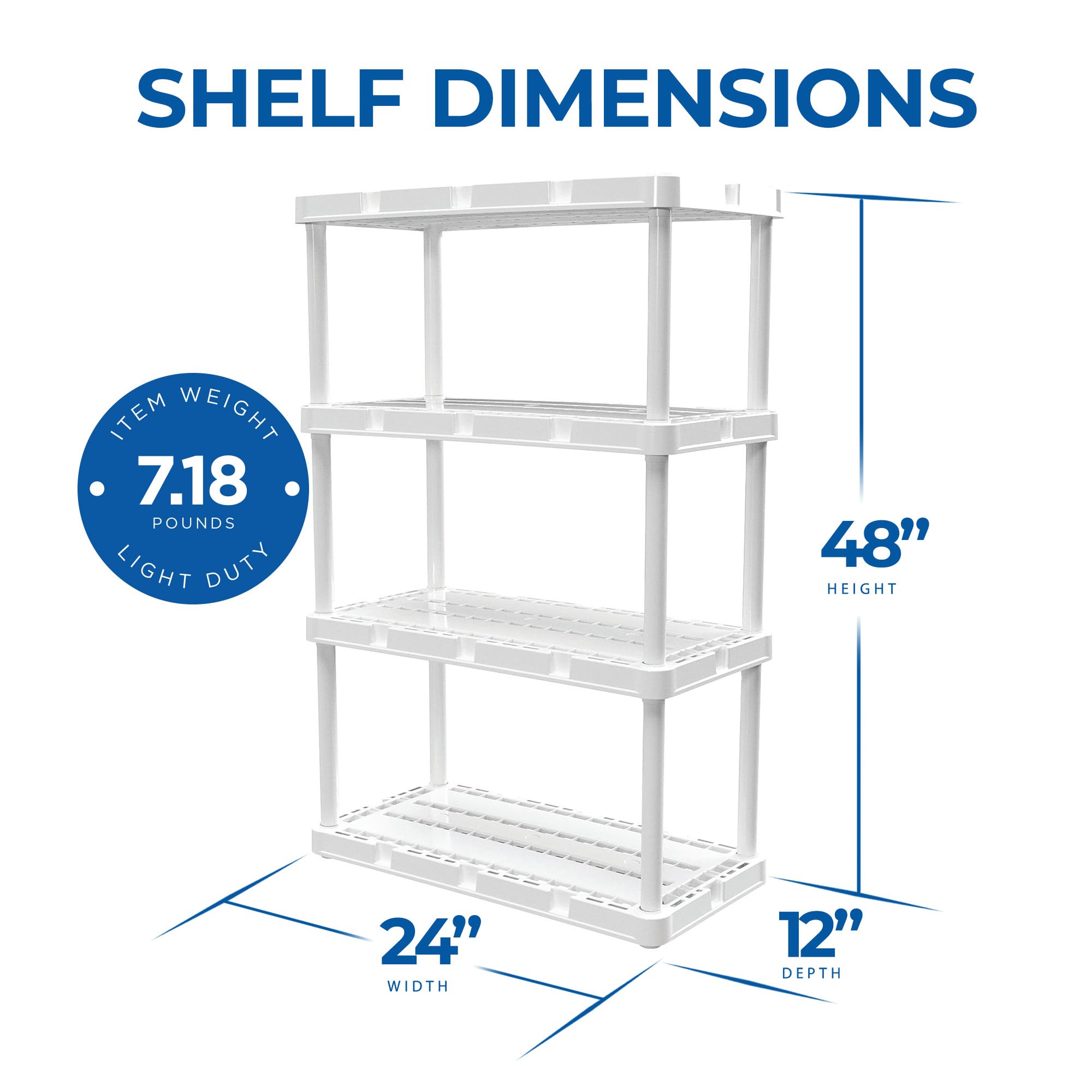 Gracious Living 4-Shelf Adjustable Ventilated Storage Organizer - White | Light Duty Shelving Unit for Garage, Basement & Laundry Room | Perfect for Storing Tools, Cleaning Supplies & Household Items