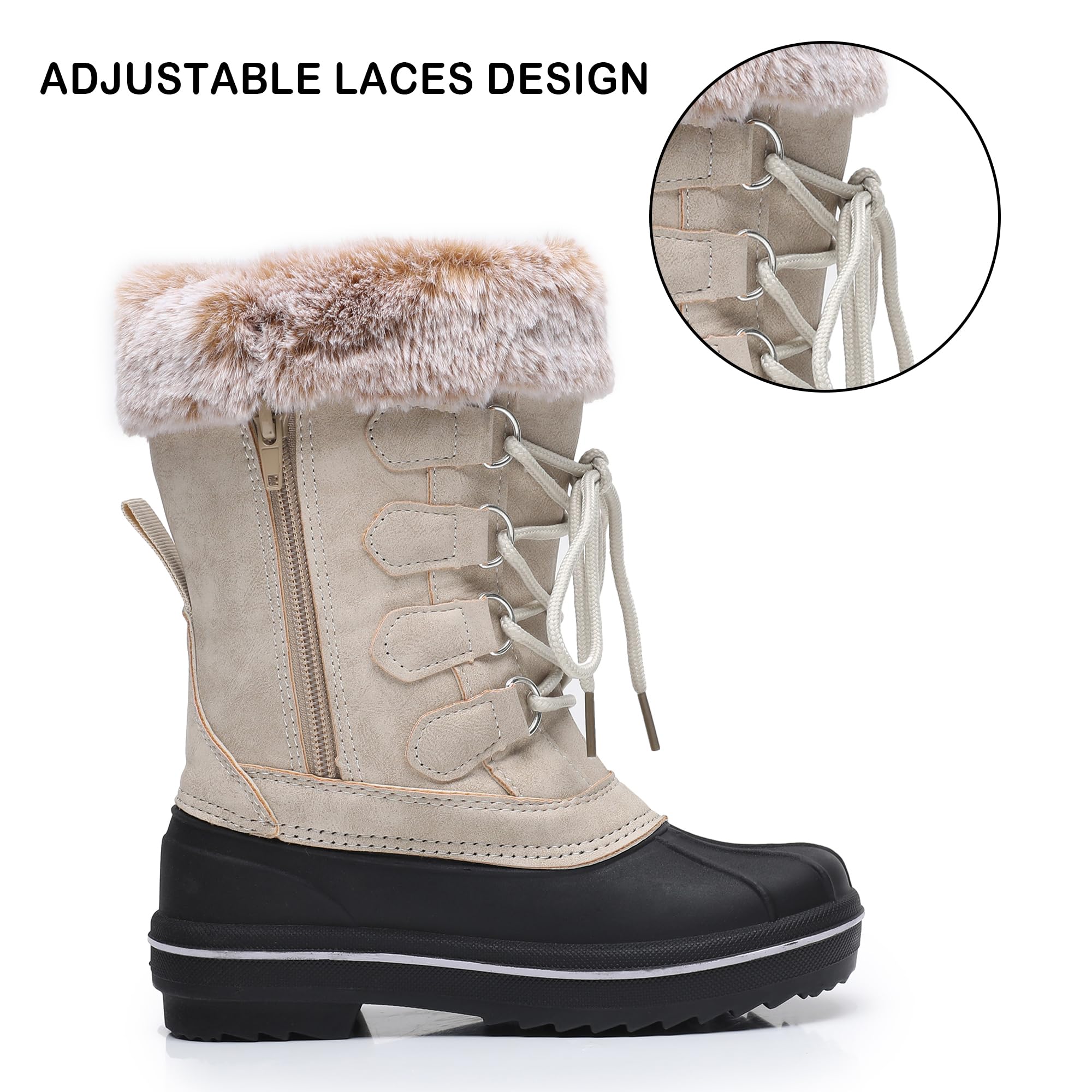 Apakowa Girls Waterproof Snow Boots - Insulated Winter Boots for Toddler, Little Kid & Big Kid - Warm Outdoor Boots for Snow, Ice & Cold Weather Play