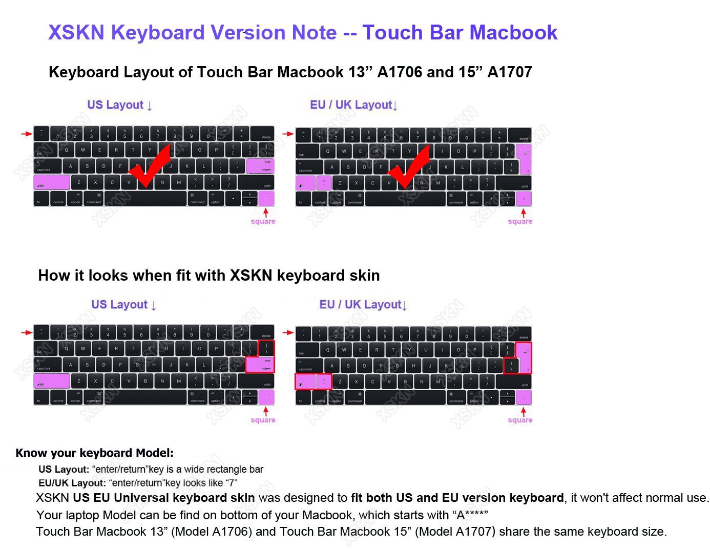 XSKN Shortcut Keyboard Skin Cover for MacBook Pro 13