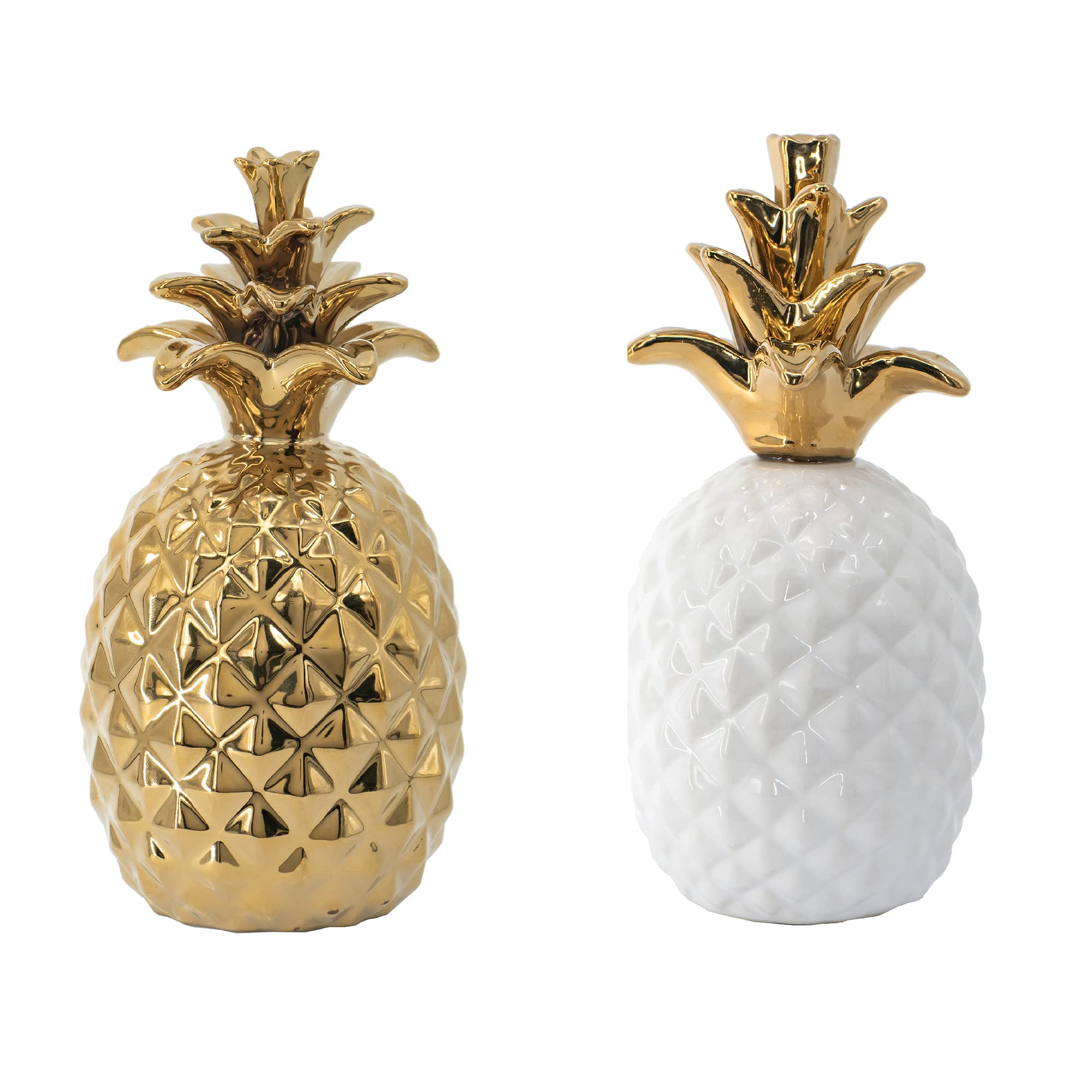 A&B Home Ceramic Pineapple Decor Set of 2 (Gold/White) - Cute Desk Decor for Living Room, Dining Room, Office | Perfect Housewarming & Wedding Gift | Home Decoration for Tropical & Summer Themes