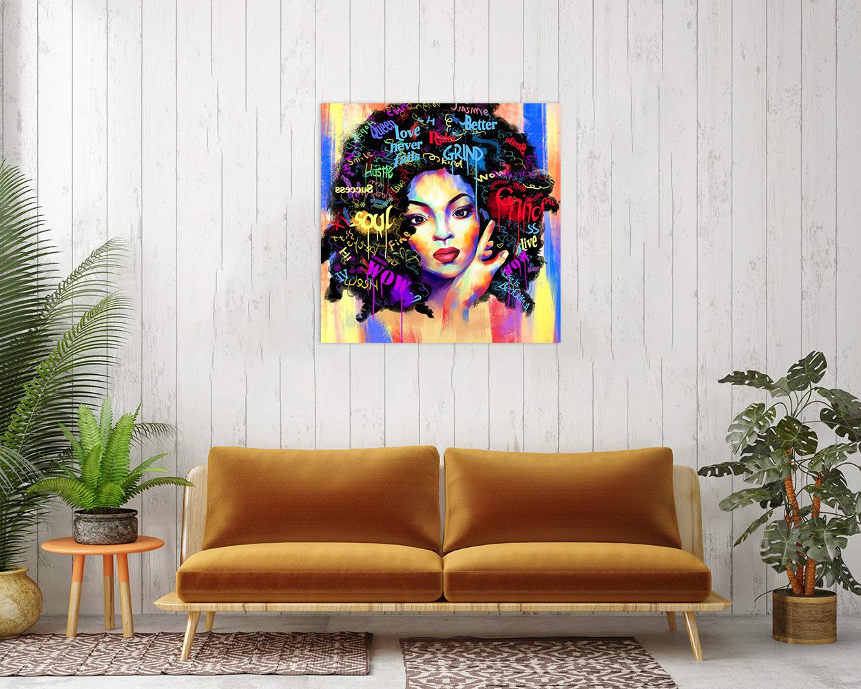 African American Wall Art - Black Girl Abstract Canvas Painting, Afro Woman Art Print Framed Ready to Hang for Living Room & Bedroom Decor