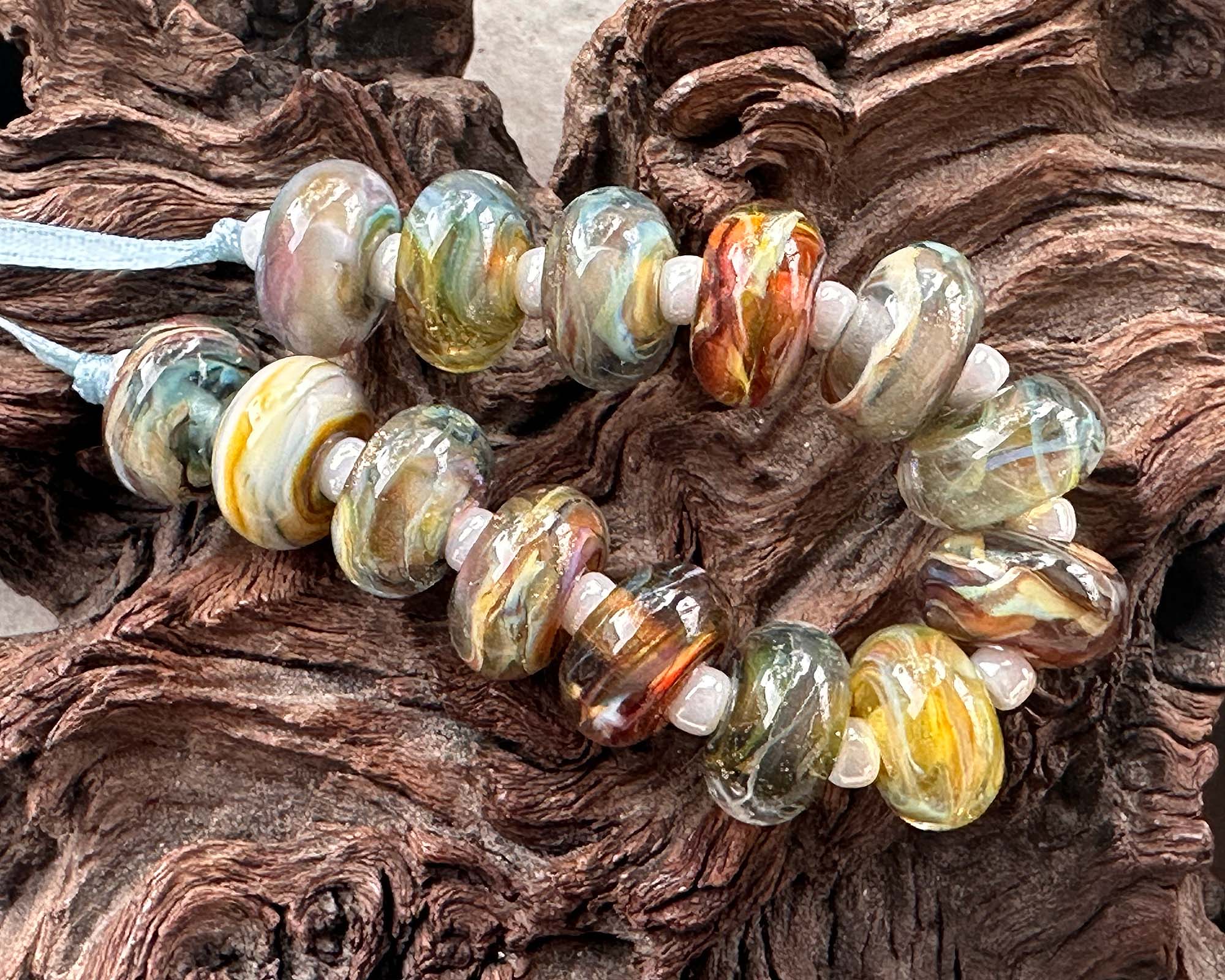 14pcs Brown Swirl Glass Lampwork Beads for Jewelry Making - DIY Bracelet, Necklace & Craft Projects - Handmade Artisan Beads for Boho Style Accessories