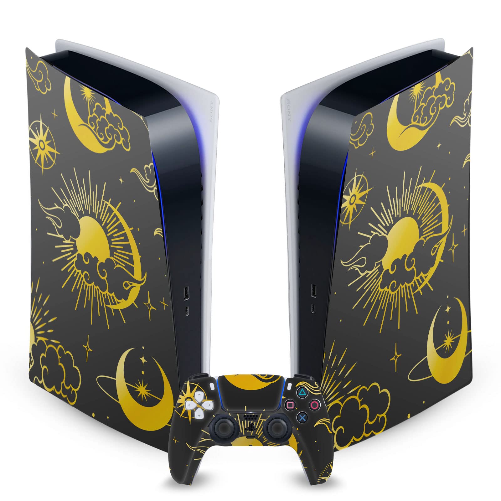 Official Haroulita Sole Luna e Stelle Mix Art Vinyl Skin Sticker for Sony PlayStation 5 PS5 Digital Console & DualSense Controller - Gaming Protection & Customization for Enhanced Play Experience