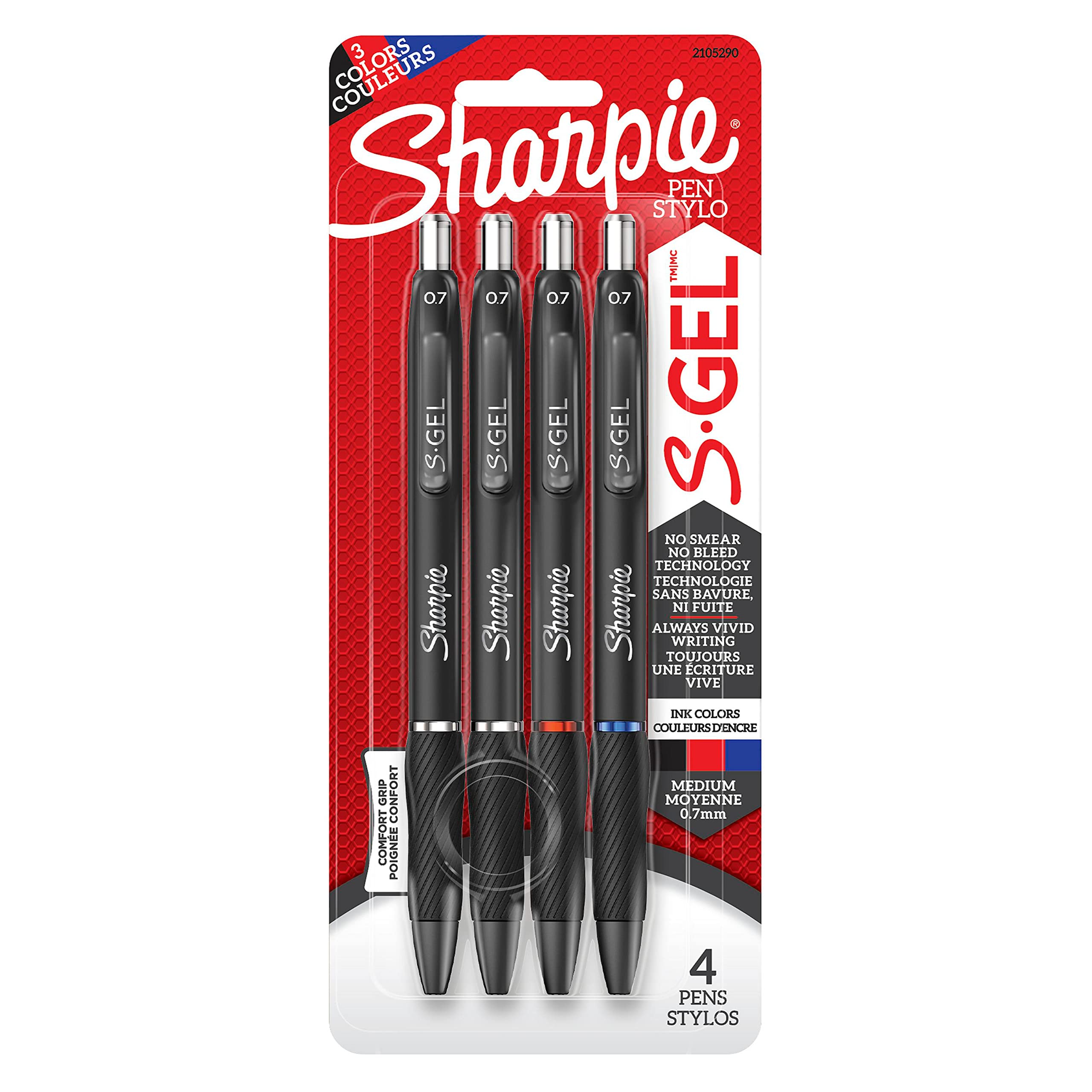 Sharpie S-Gel Pens 0.7mm Medium Point - 4 Pack Assorted Colors Gel Pen Set for Office, School, Note Taking & Art Projects