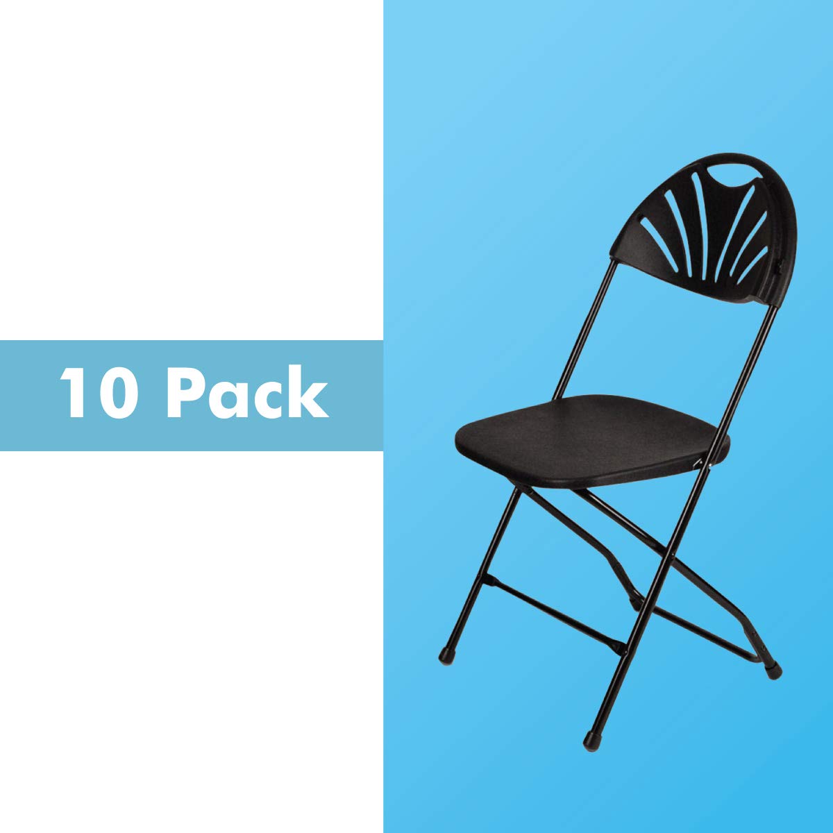 TitanPRO Black Fanback Plastic Folding Chairs - Heavy Duty 18 Gauge Steel Frame Stackable Dining Chairs - Commercial Grade for Outdoor, Wedding, Party & Event Seating - 10 Pack - Perfect for Banquets, Catering & Backyard Gatherings