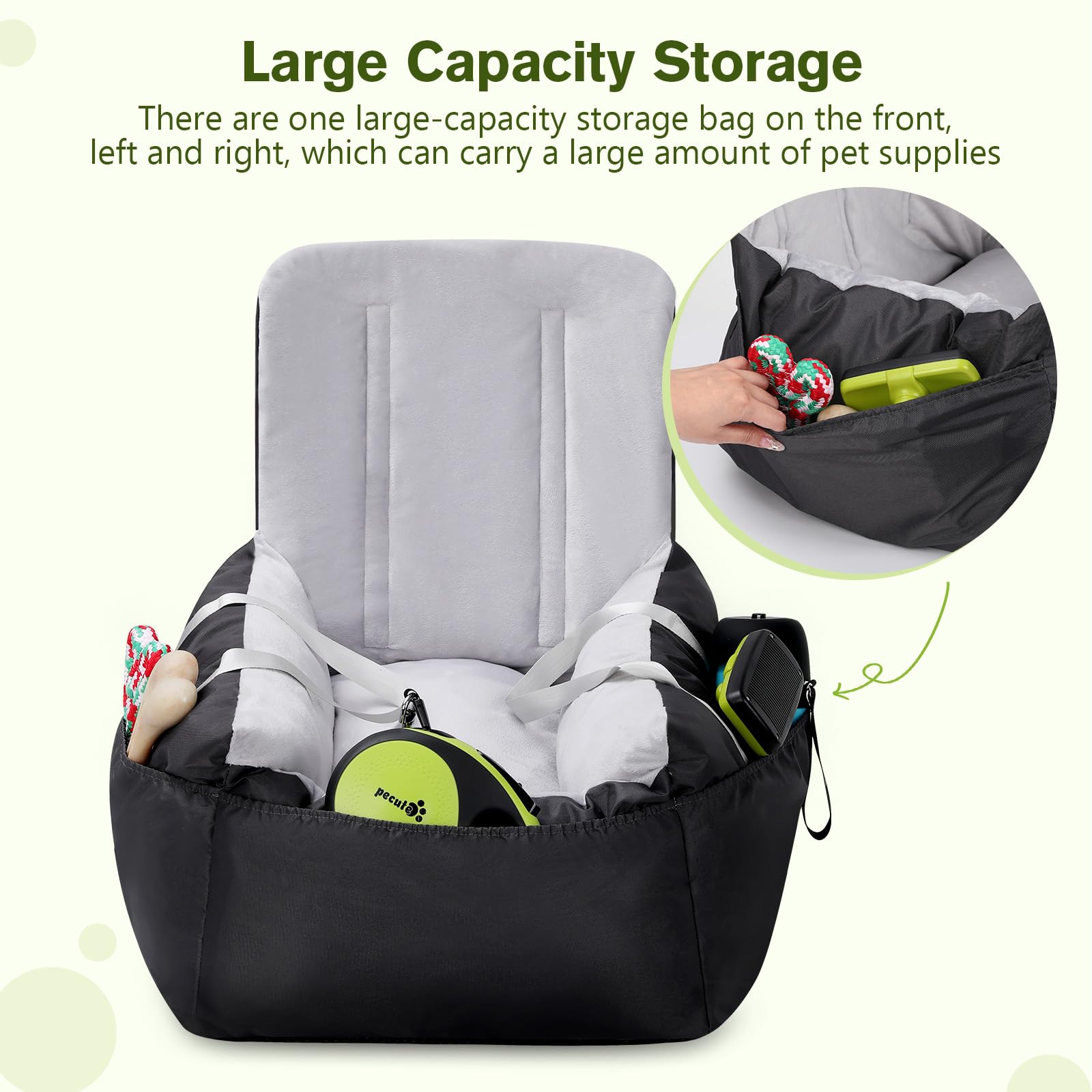 Pecute Washable Dog Car Seat for Small & Medium Dogs - Pet Booster Seat with Clip-On Safety Belt & Detachable Travel Bed - Perfect for Road Trips, Vet Visits & Daily Car Rides (Black)