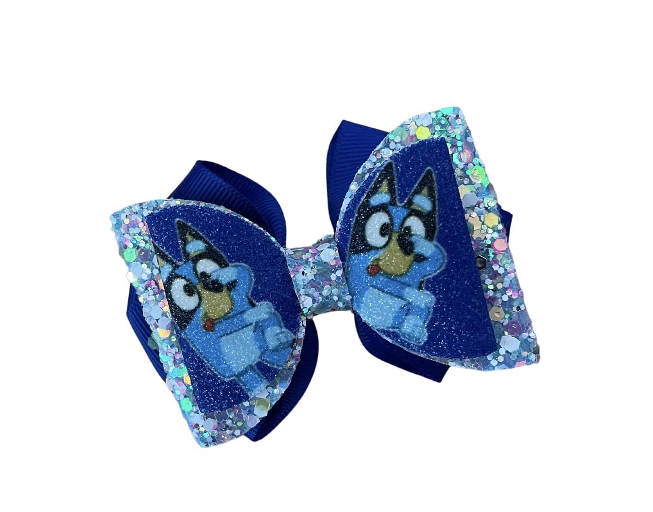 Sparkly Blue Dog Themed Hair Bow Set - 2 Pack | Birthday Party Hair Accessories, Cosplay Costume Bows, Cartoon Character Inspired Hair Clips for Girls & Kids | Perfect for Birthday Gifts, Dress Up Play & Themed Parties