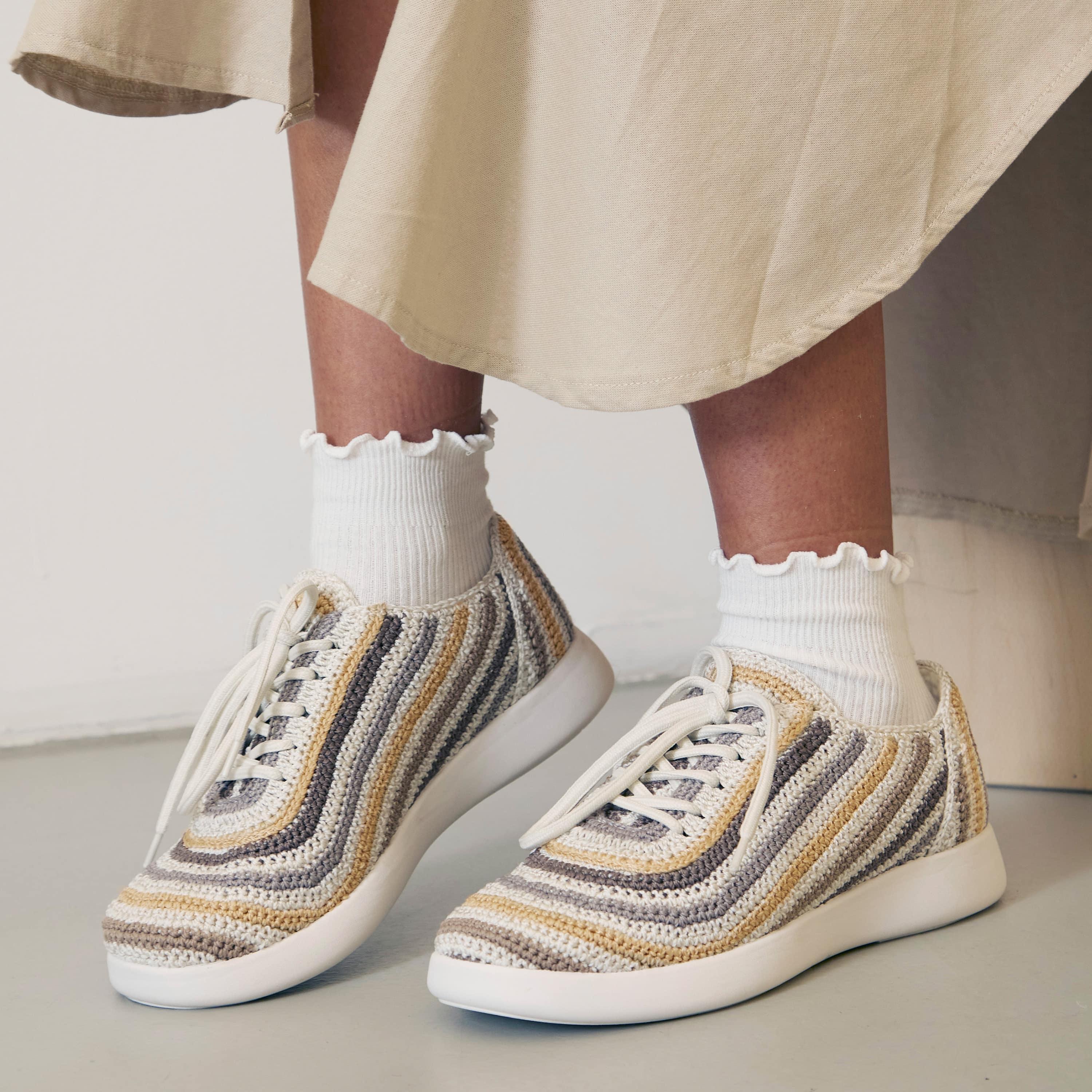 Hand Crochet Asha Sneakers - Serenity Stripe Design | Comfortable & Stylish Women's Shoes for Casual Wear, Walking & Everyday Fashion