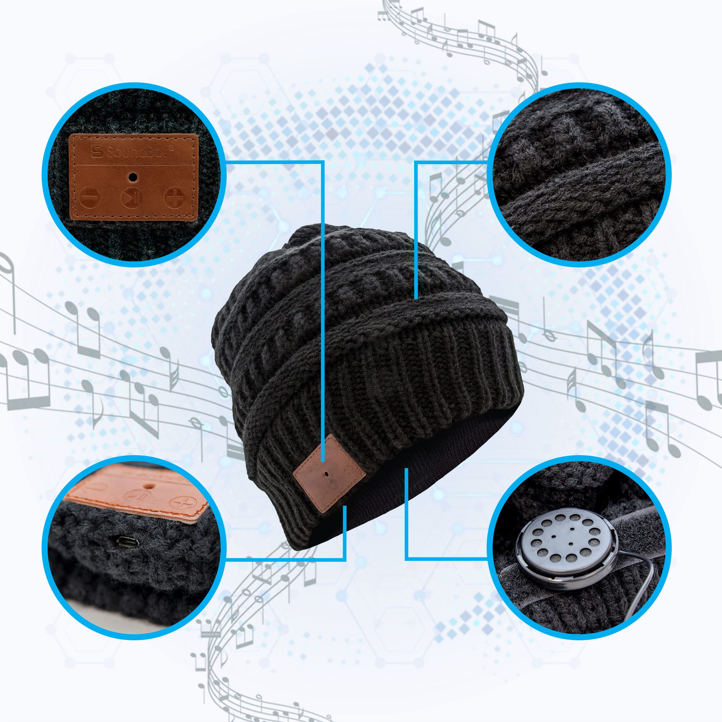 Soundbot Bluetooth Wireless Knit Beanie Headset with Built-in Mic - 5Hr Playtime & 7Hr Talk Time for Hands-Free Calling & Music | Perfect for Winter Sports, Commuting & Outdoor Activities