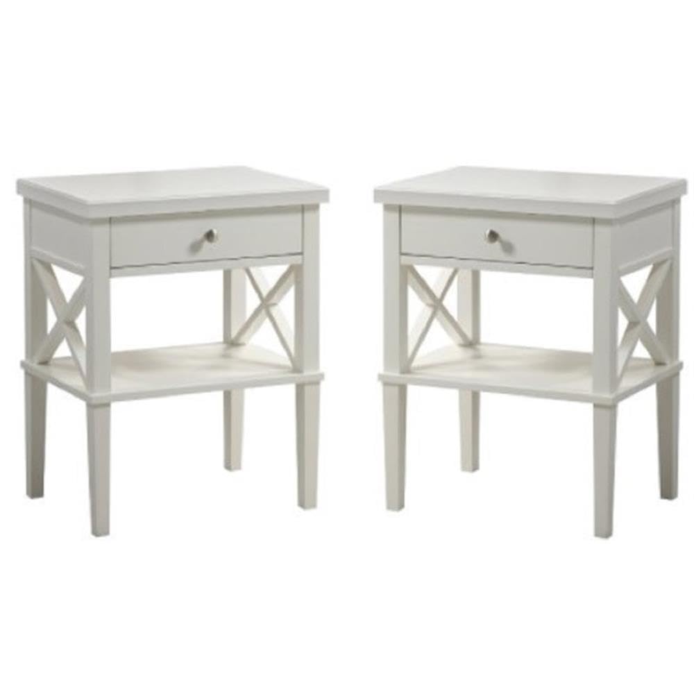 Home Square 2-Piece Solid Wood Nightstand Set with Drawer in White - Perfect for Bedroom Furniture, Guest Room & Apartment Decor