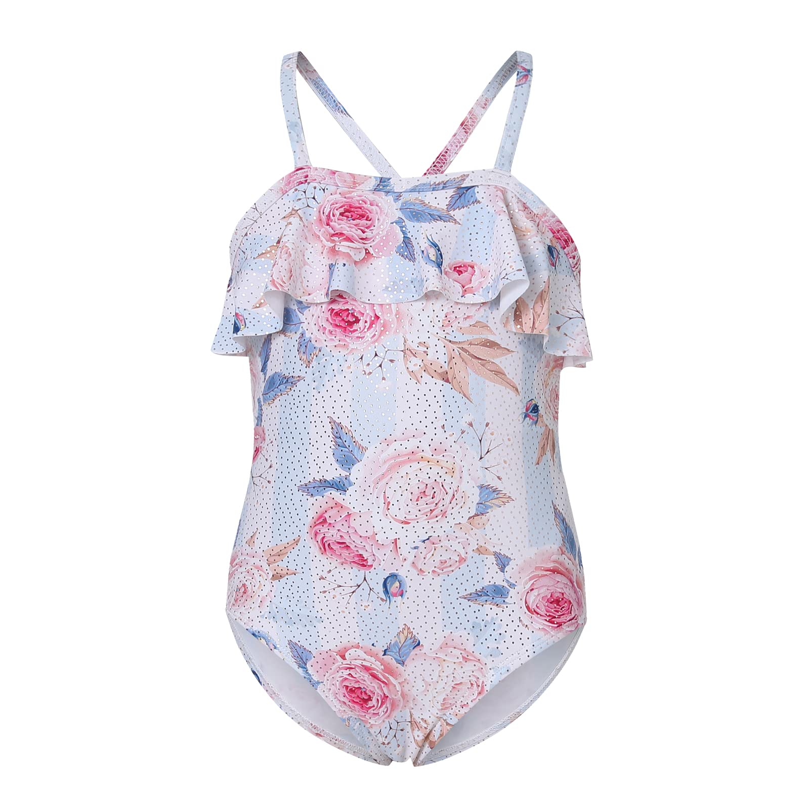Phineein Girls One-Piece Swimwear - Tropical Fruit Heart Print Ruffled Bathing Suit for Kids | Beach, Pool, Summer Vacation & Water Park Outfits